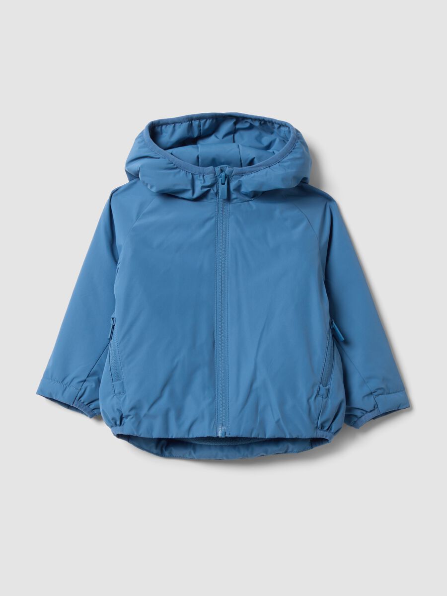 Blue water-repellent hooded jacket with zip, regular fit for boys_0