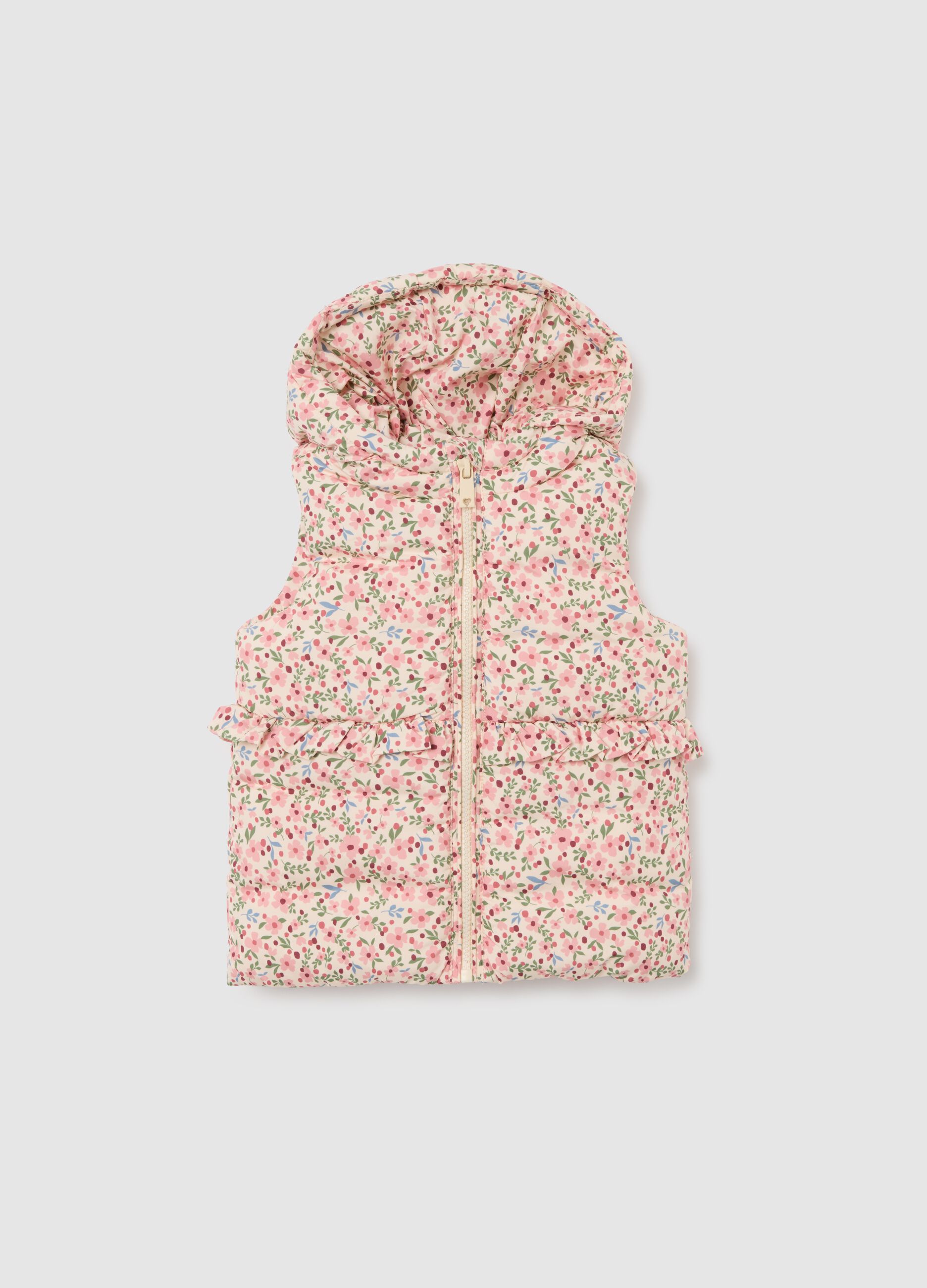Multicolour padded girl's vest, regular fit with flowers