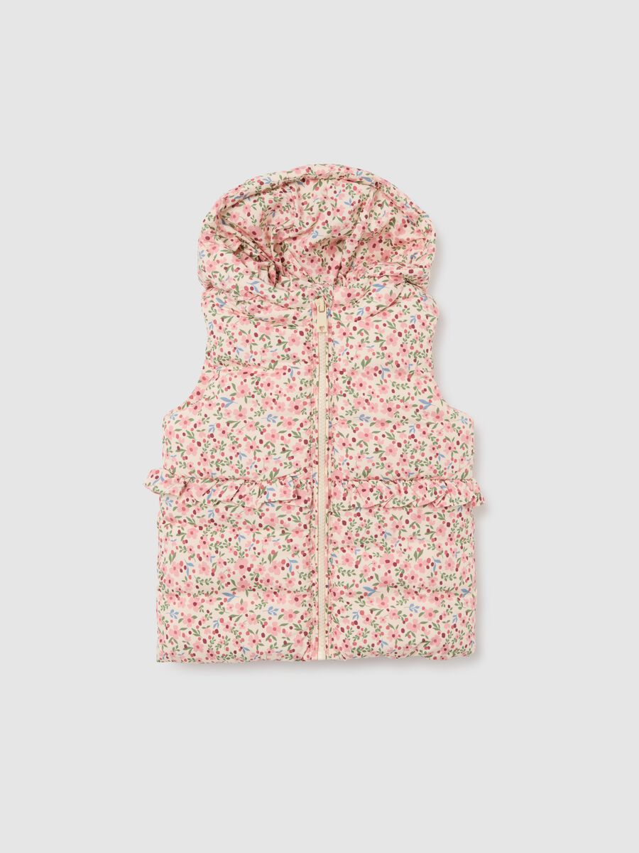 Multicolour padded girl's vest, regular fit with flowers_0