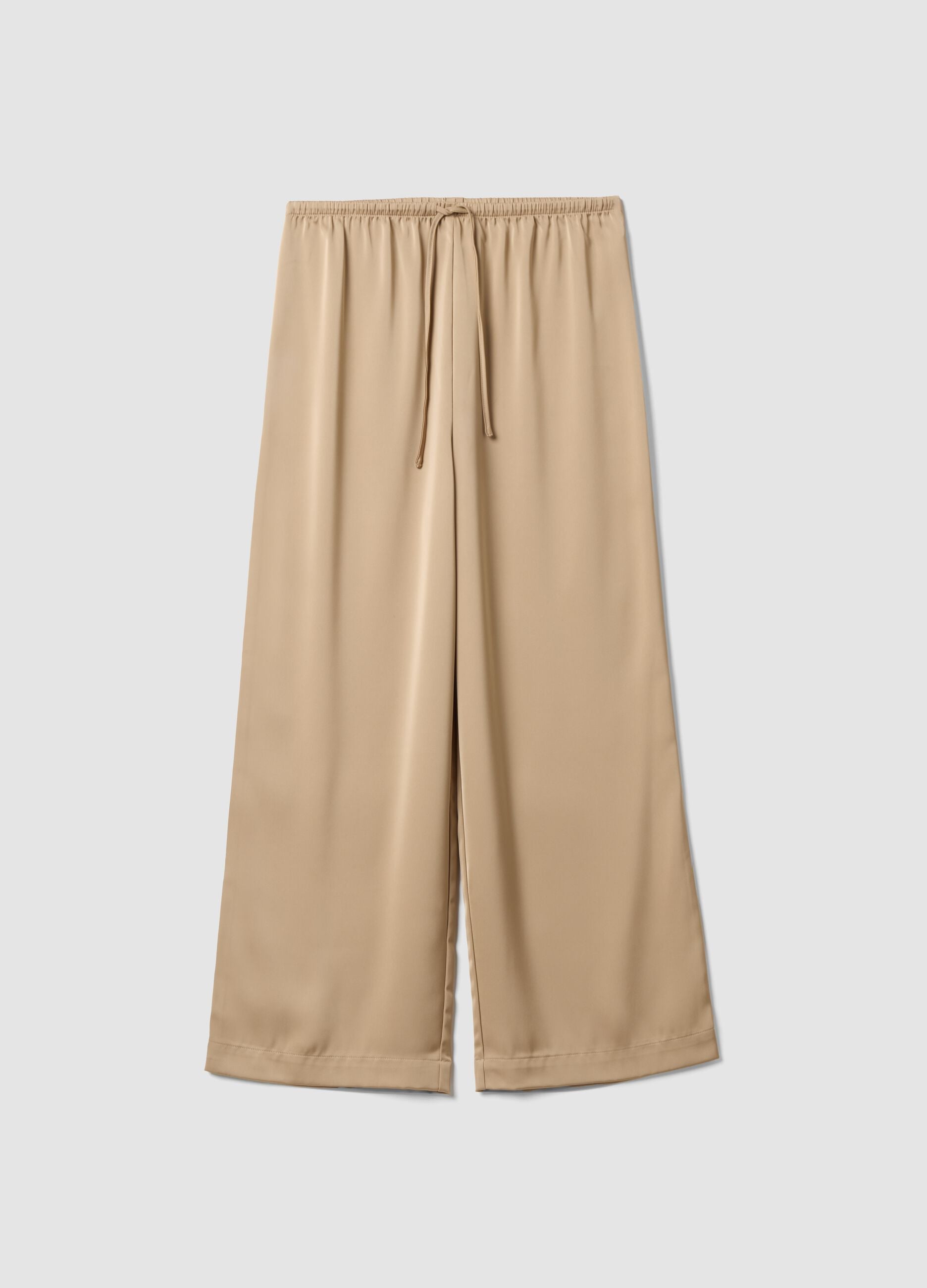 Beige wide-leg trousers with regular waist