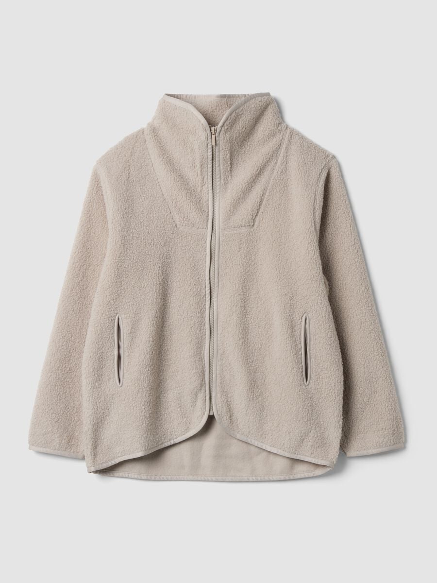 Beige crew-neck sweatshirt with zip_0