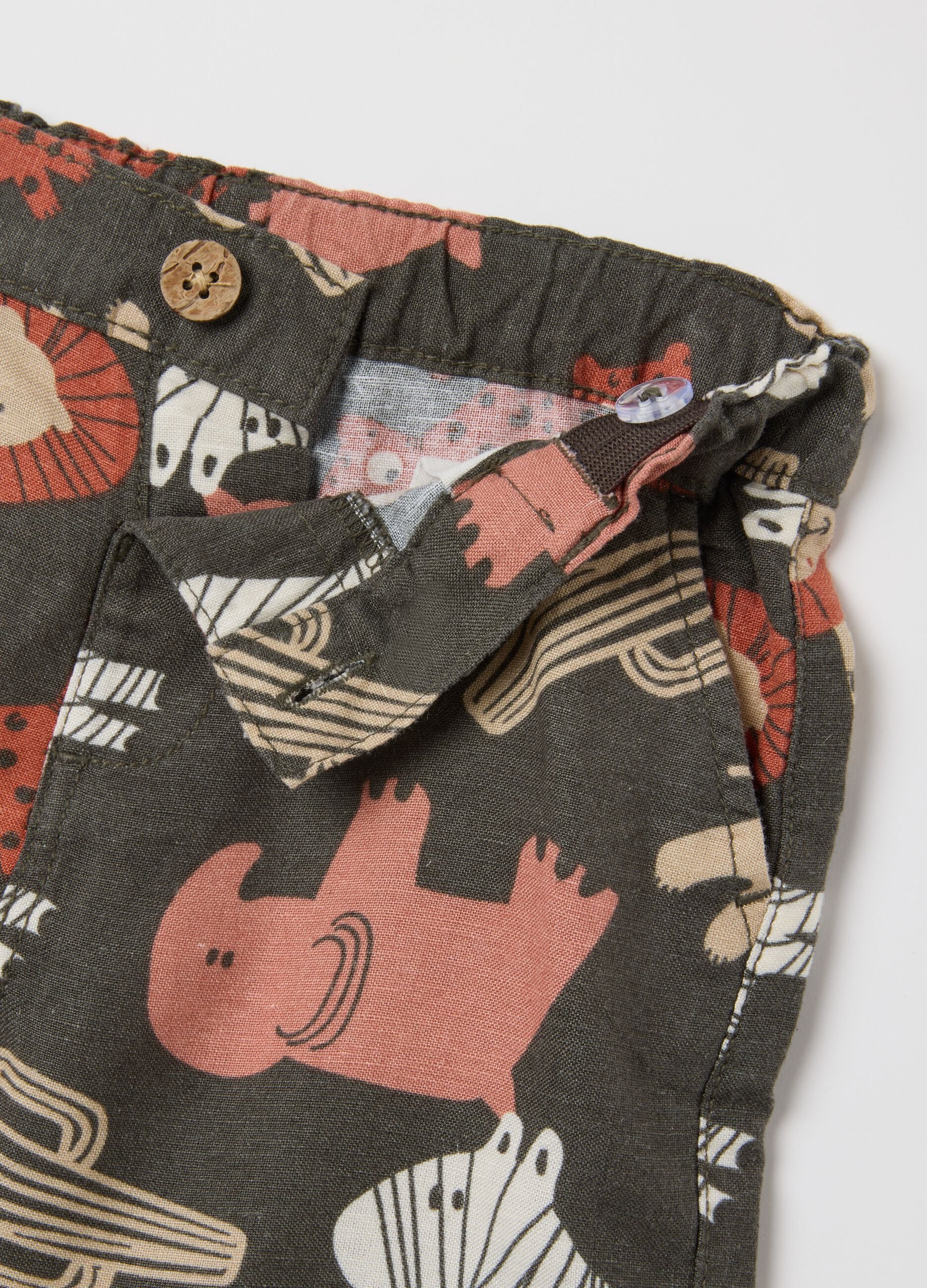 Multicoloured regular fit children's shorts in viscose and linen blend