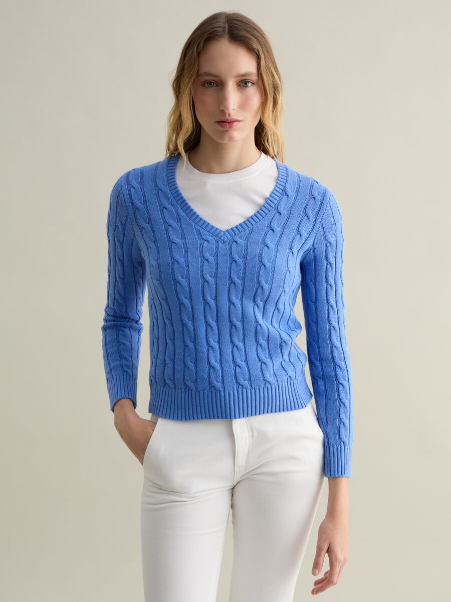 Cable-knit pullover with V neck_0