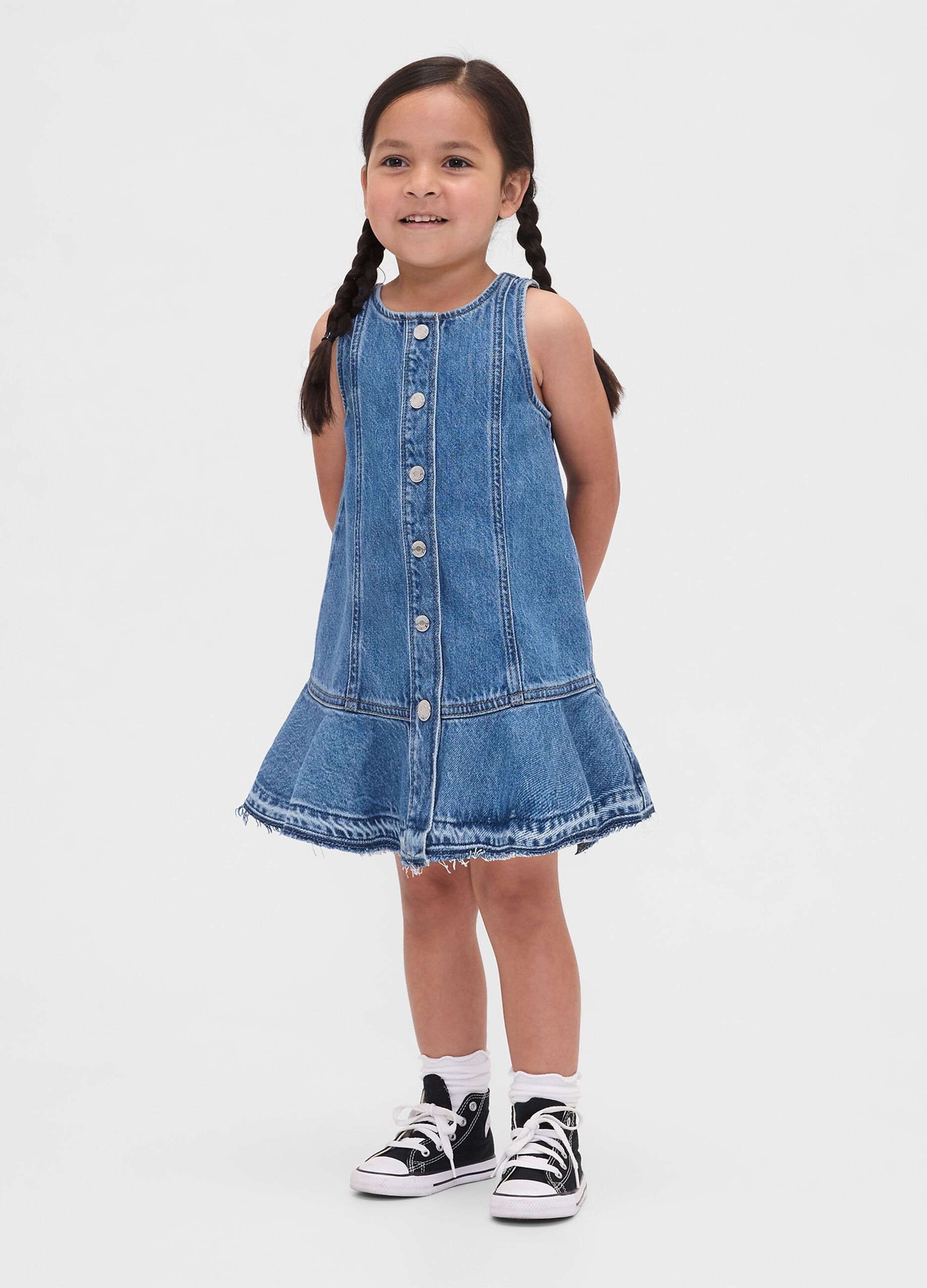 Cotton Denim Dress with Buttons