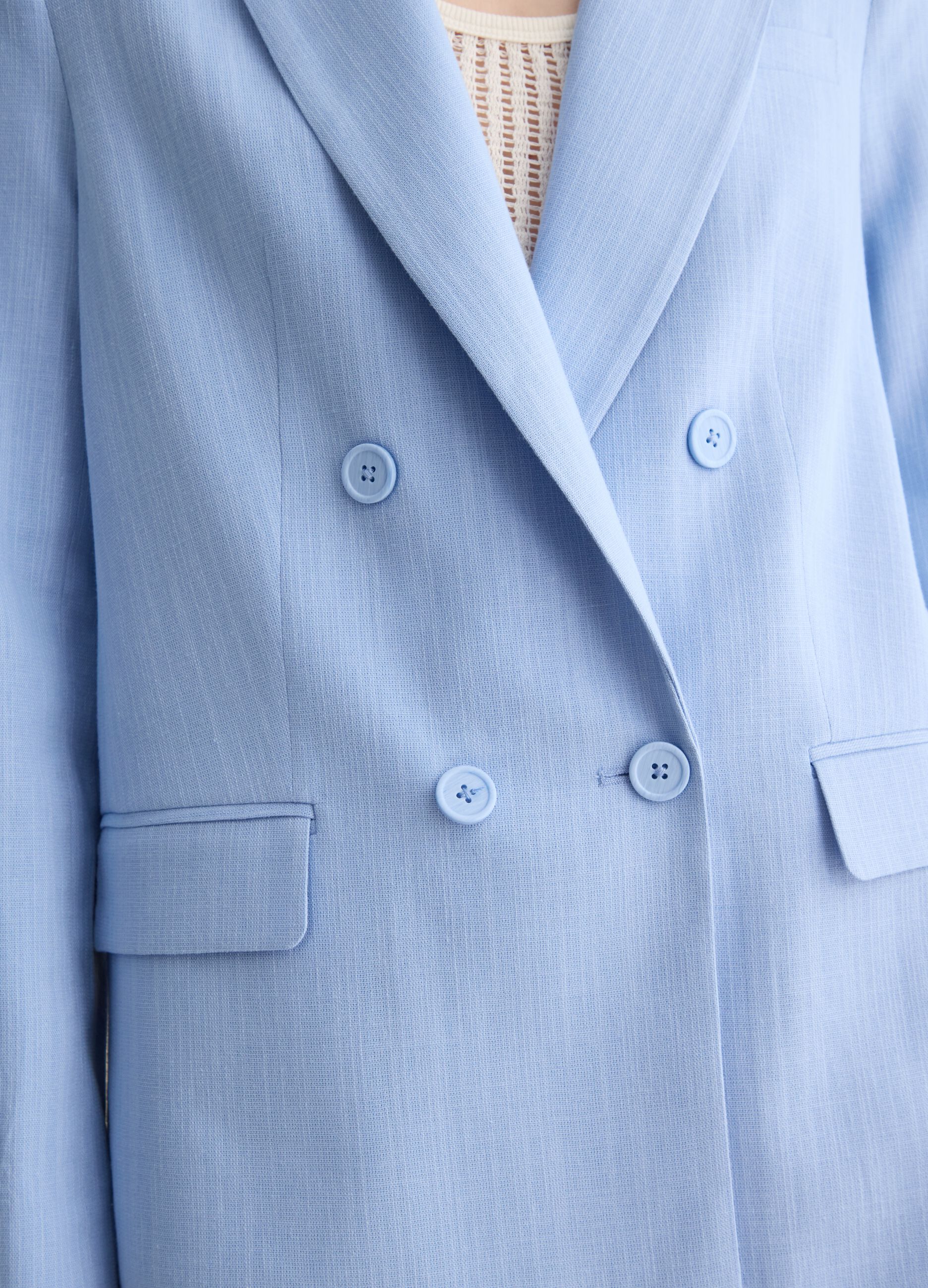 Women’s light blue regular-fit blazer in cotton blend with buttons