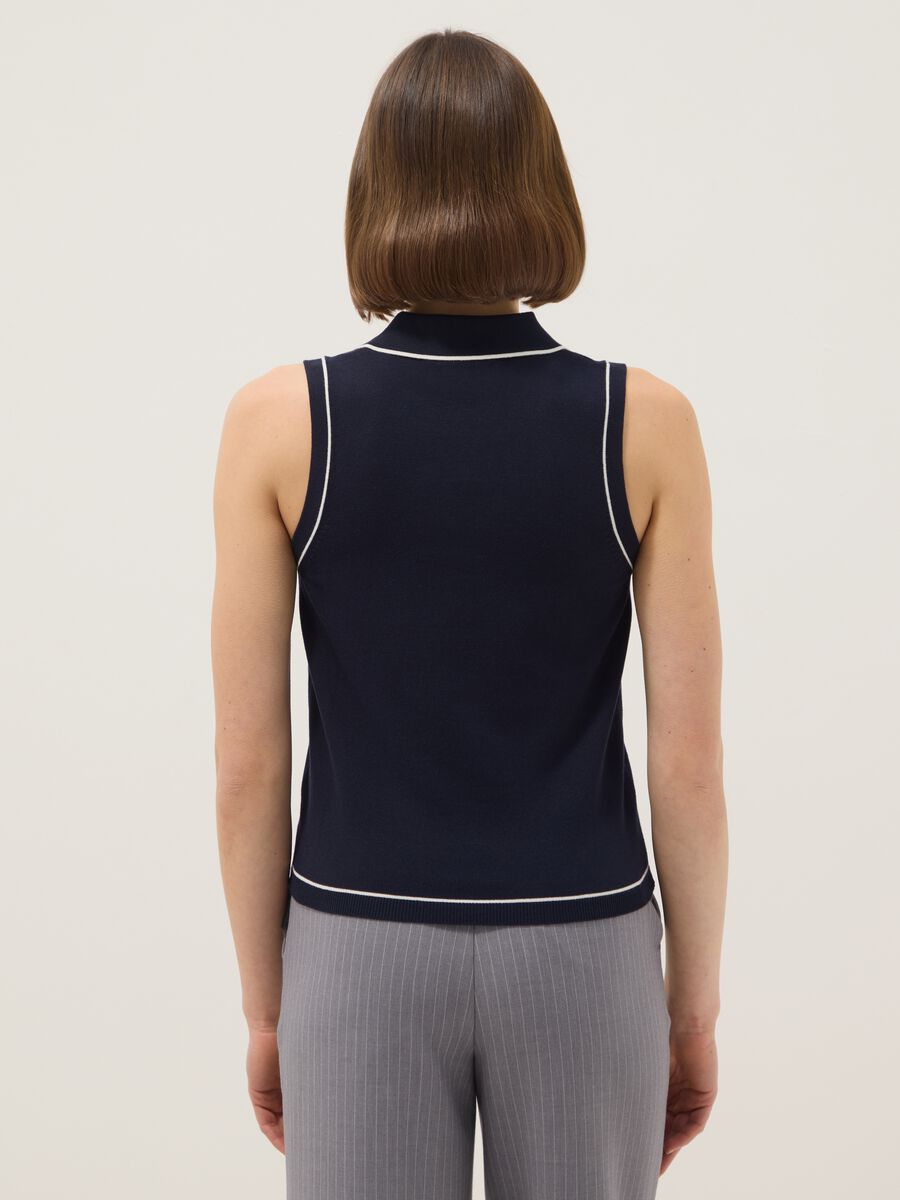 Polo senza maniche in misto viscosa blu slim fit con bottoni_2