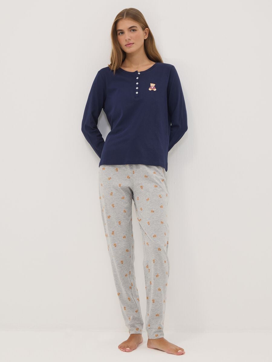 Navy pure organic cotton pyjamas with henley neckline_0