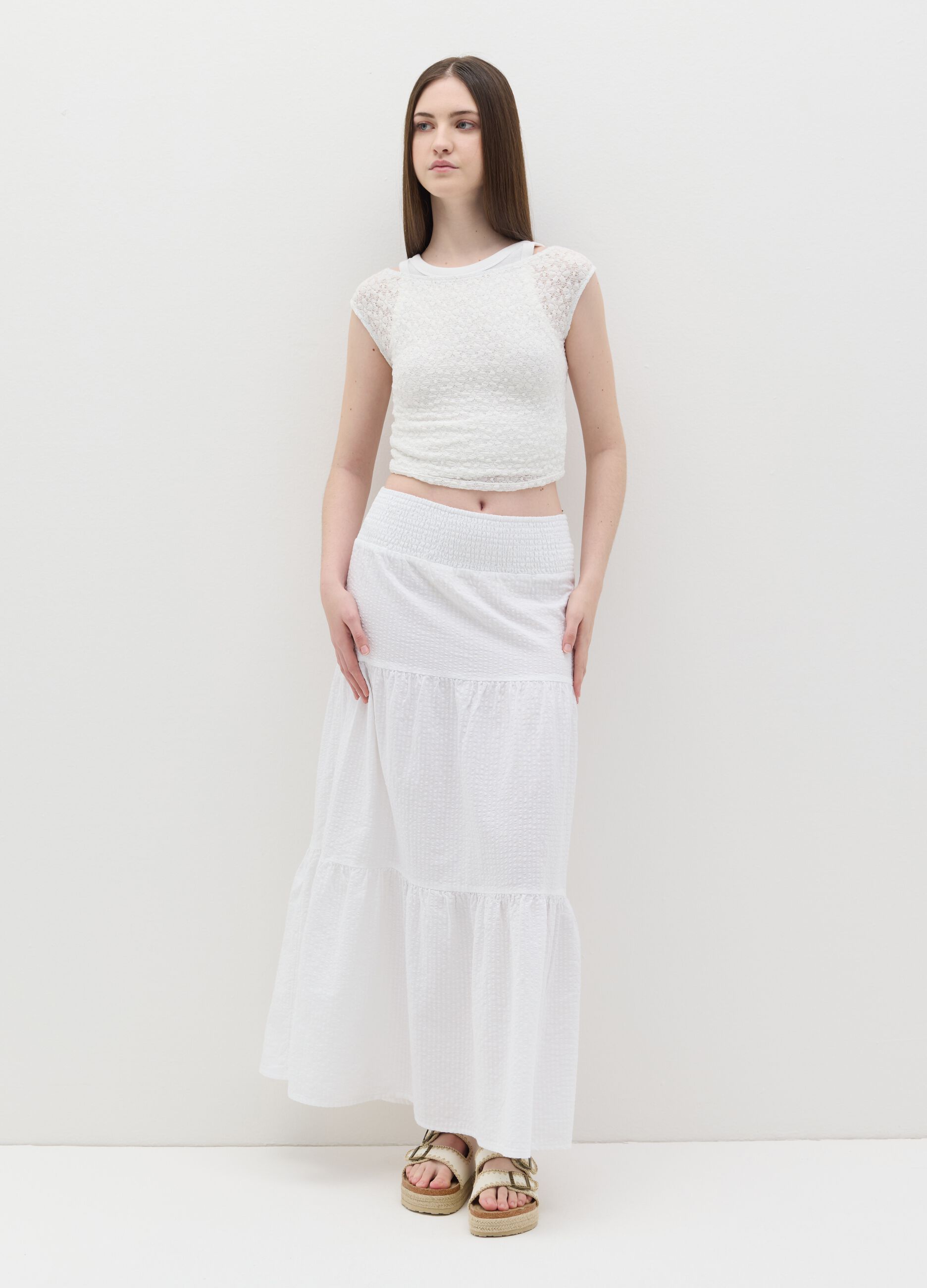 Lace-effect sleeveless top
