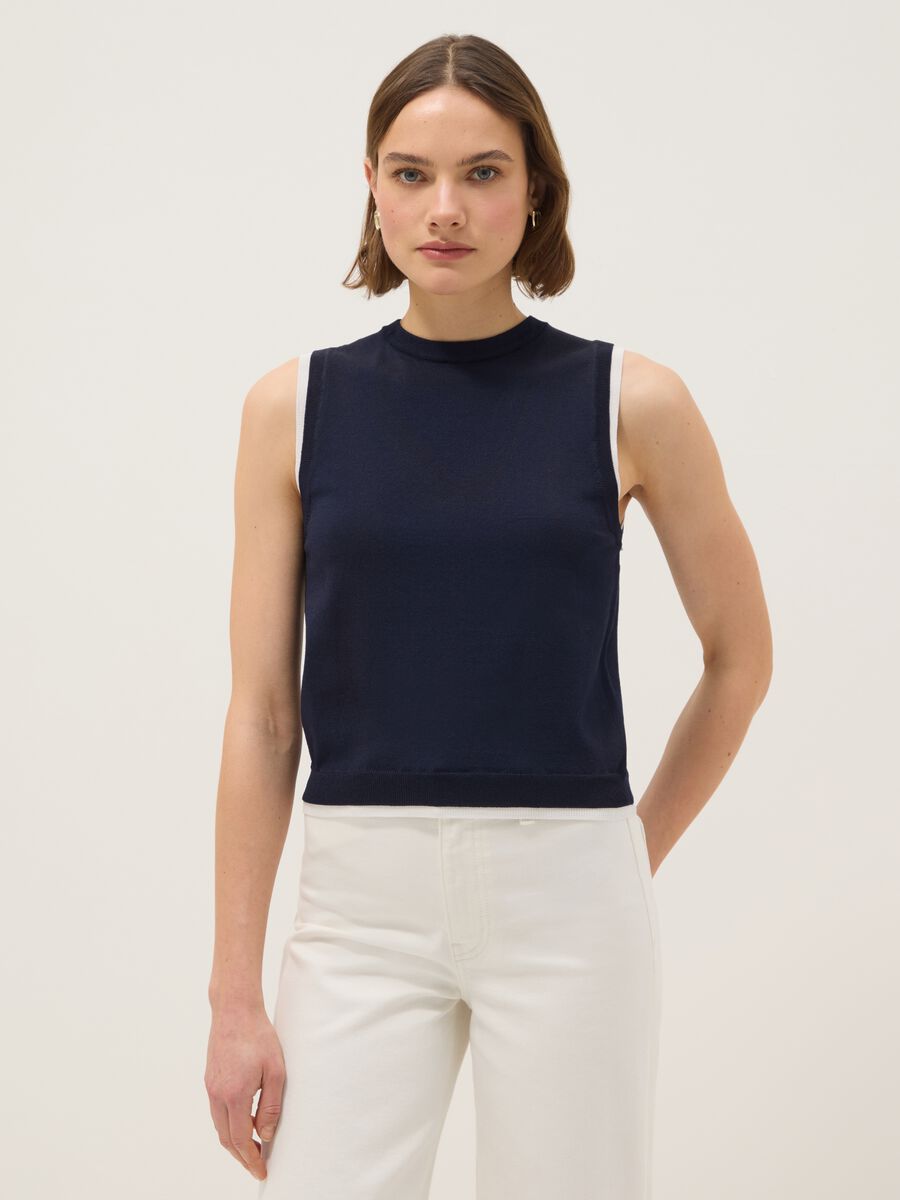 Blue sleeveless viscose blend tank top regular fit_0