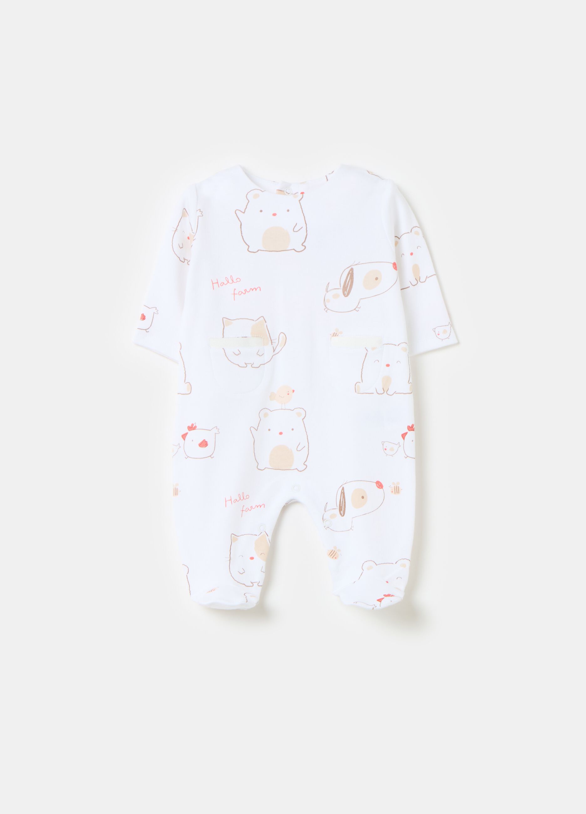 Organic cotton onesie with feet and print