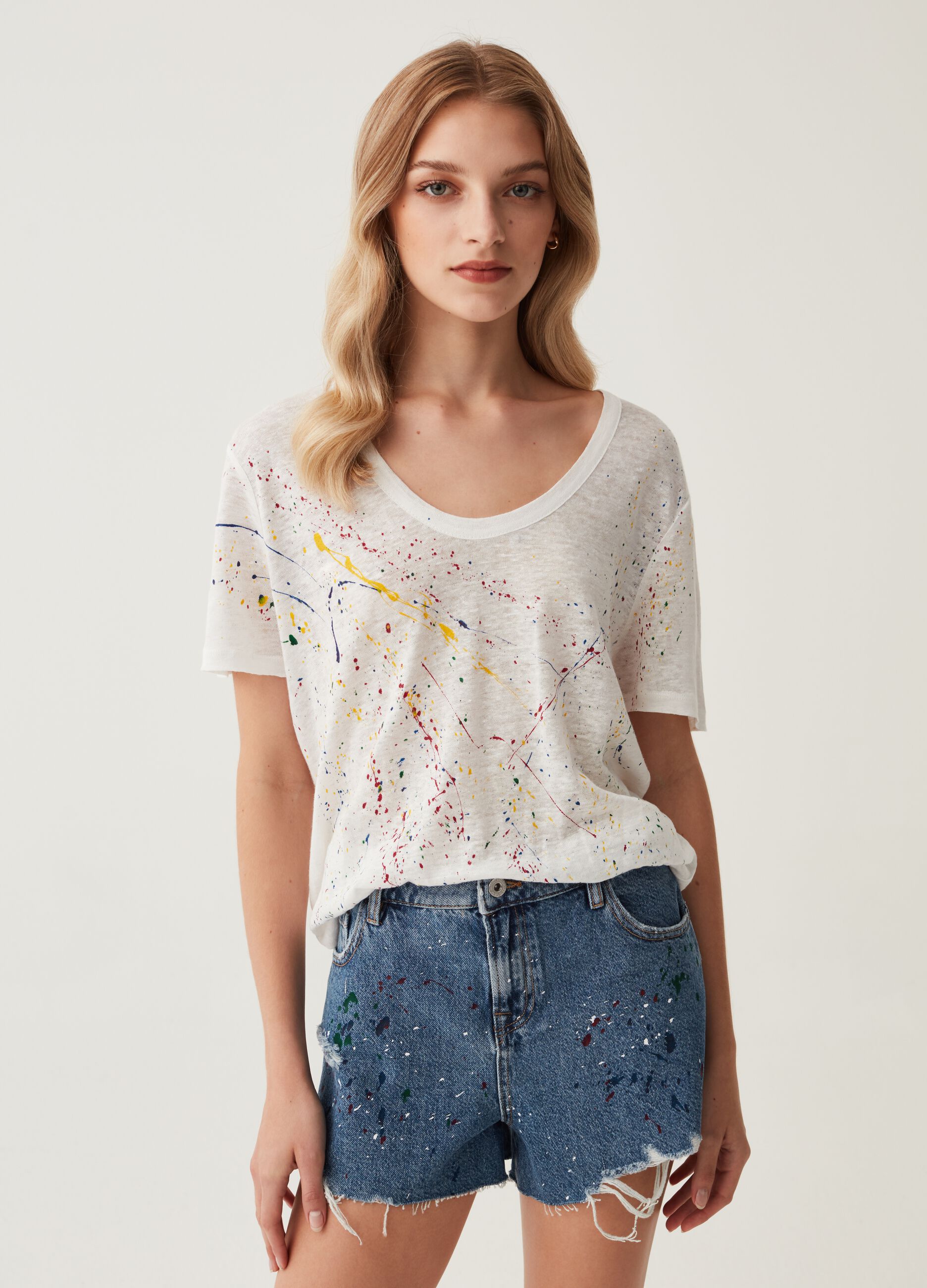 Shorts in denim con strappi RE-UP_0