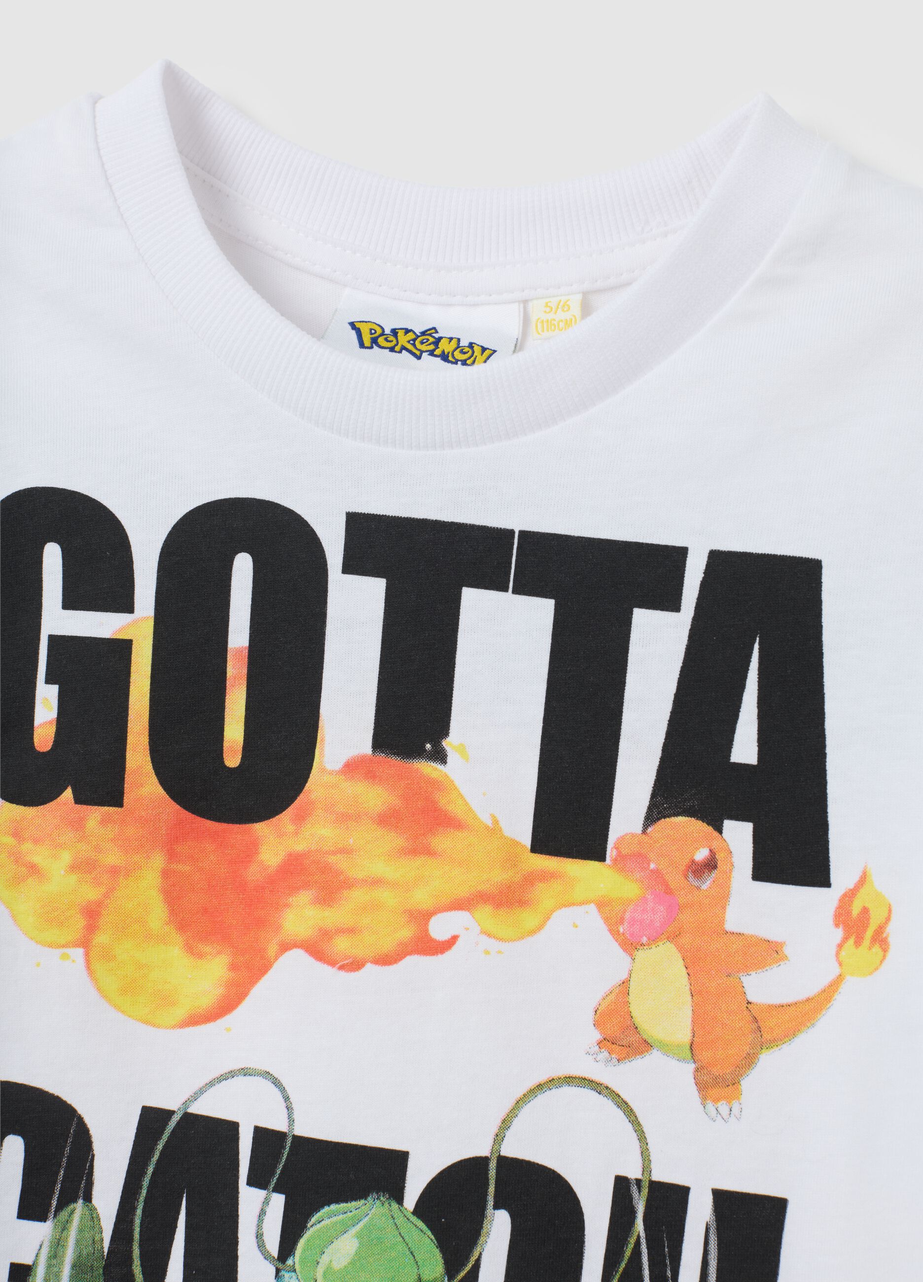 White regular fit children's T-shirt in pure cotton with Pokémon print