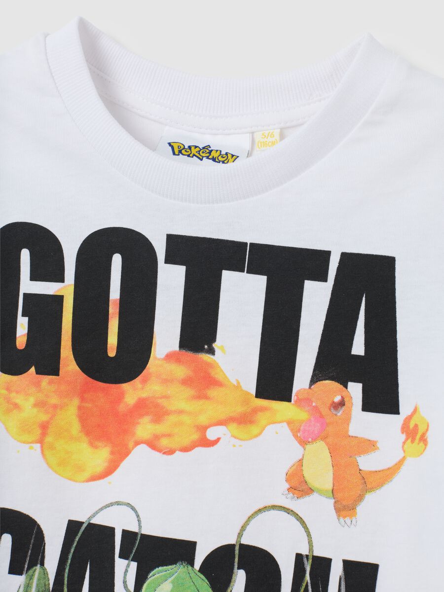 White regular fit children's T-shirt in pure cotton with Pokémon print_2