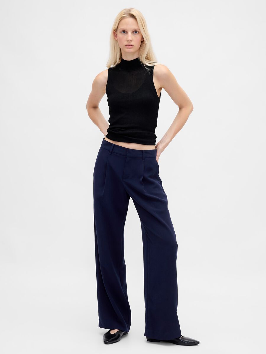 Wide-leg blue trousers in stretchy fabric_0