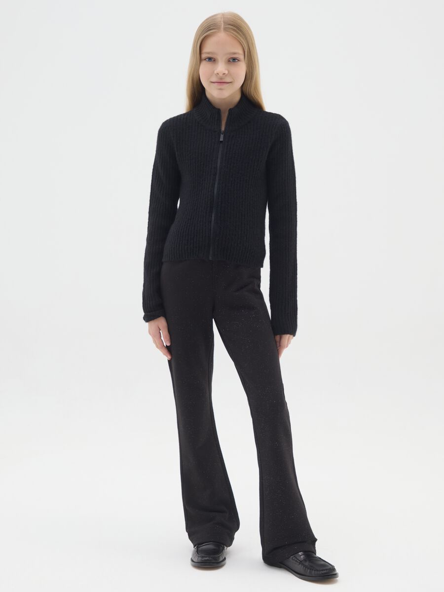 Girls' black flare treggings in stretch cotton_0