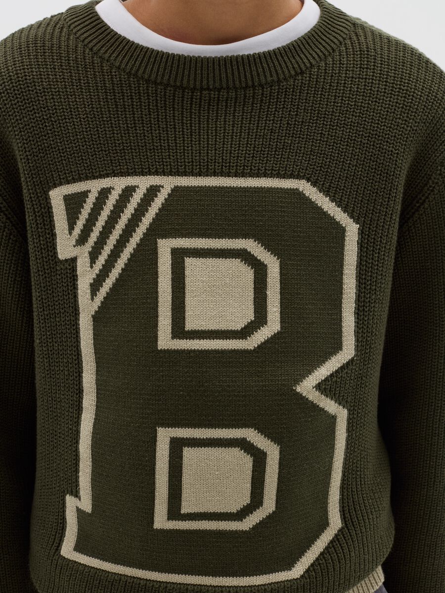 Cotton pullover with jacquard "B" design_1