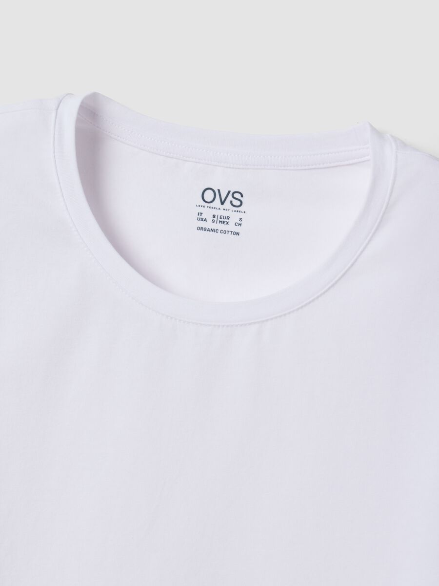 T-shirt bianca in cotone organico elasticizzato Girocollo_5