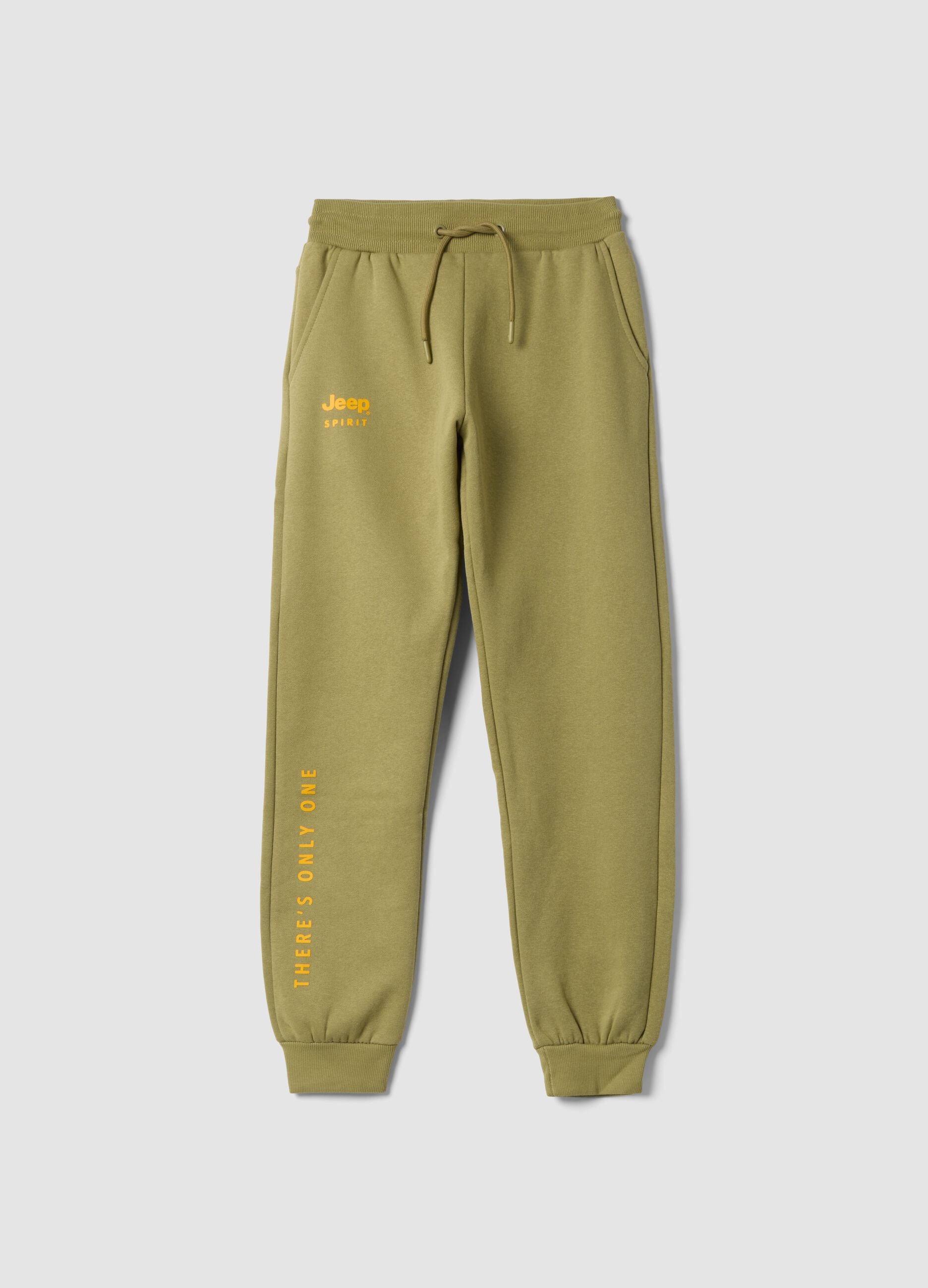 Green cotton-blend trousers with cuffed hems