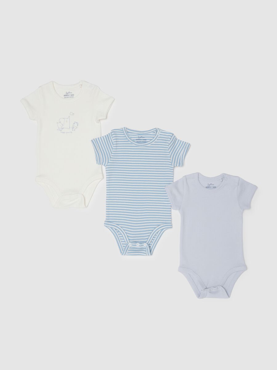 Tripack body in puro cotone multicolor con chiusura a bottoni per neonati_0