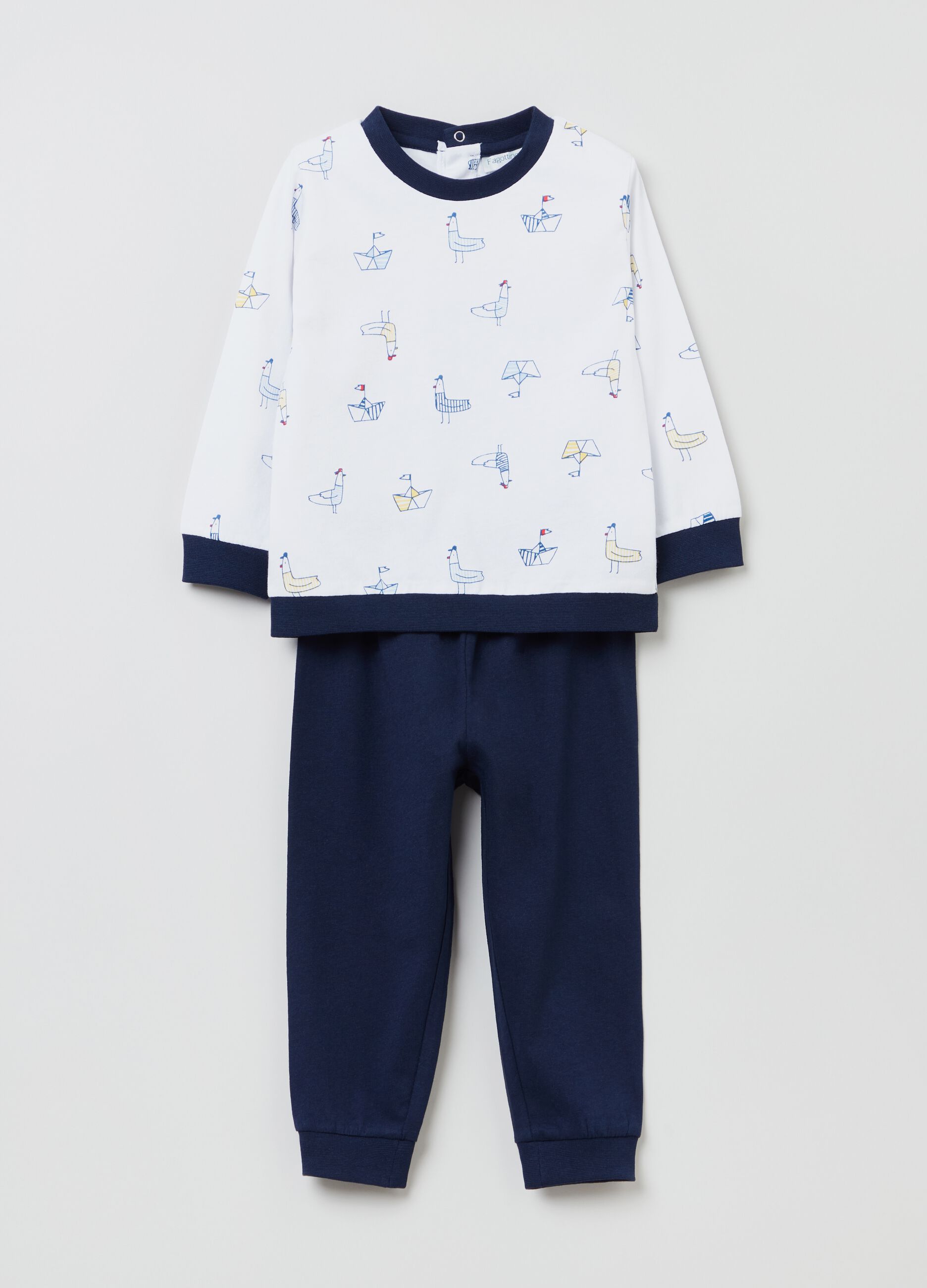 Long cotton pyjamas with boats print