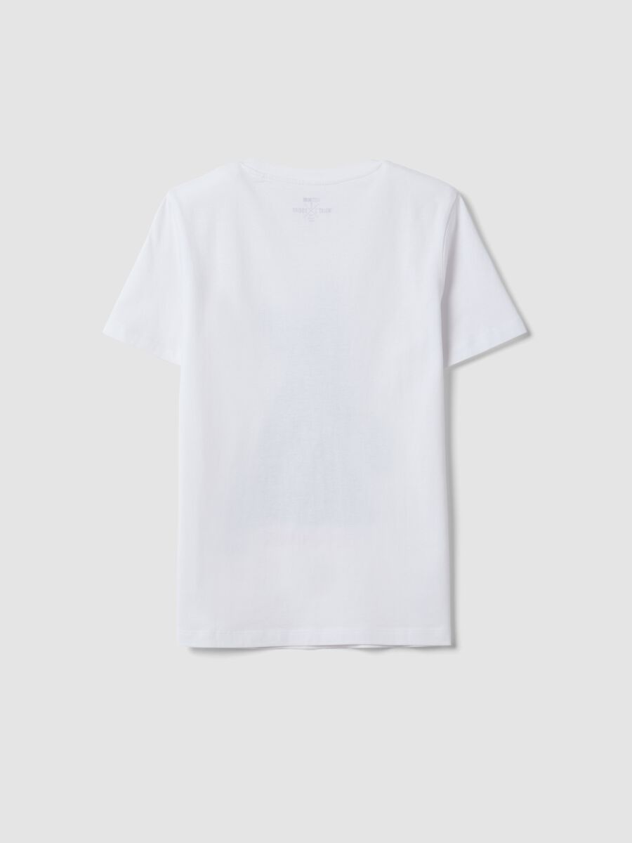 White pure cotton crew-neck T-shirt with puppy print, regular fit_5
