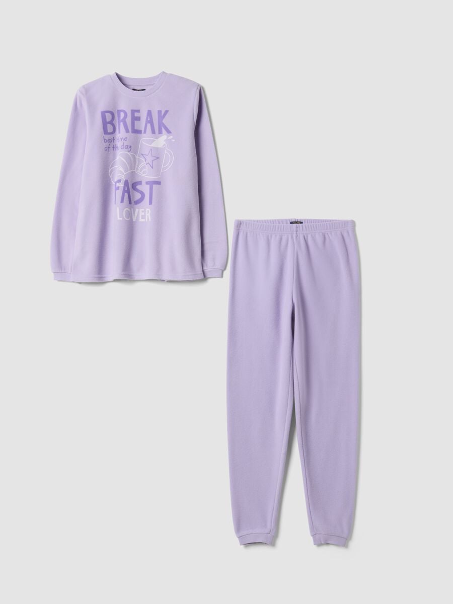 Pigiama viola con girocollo e pantaloni lunghi in pile regular fit_0