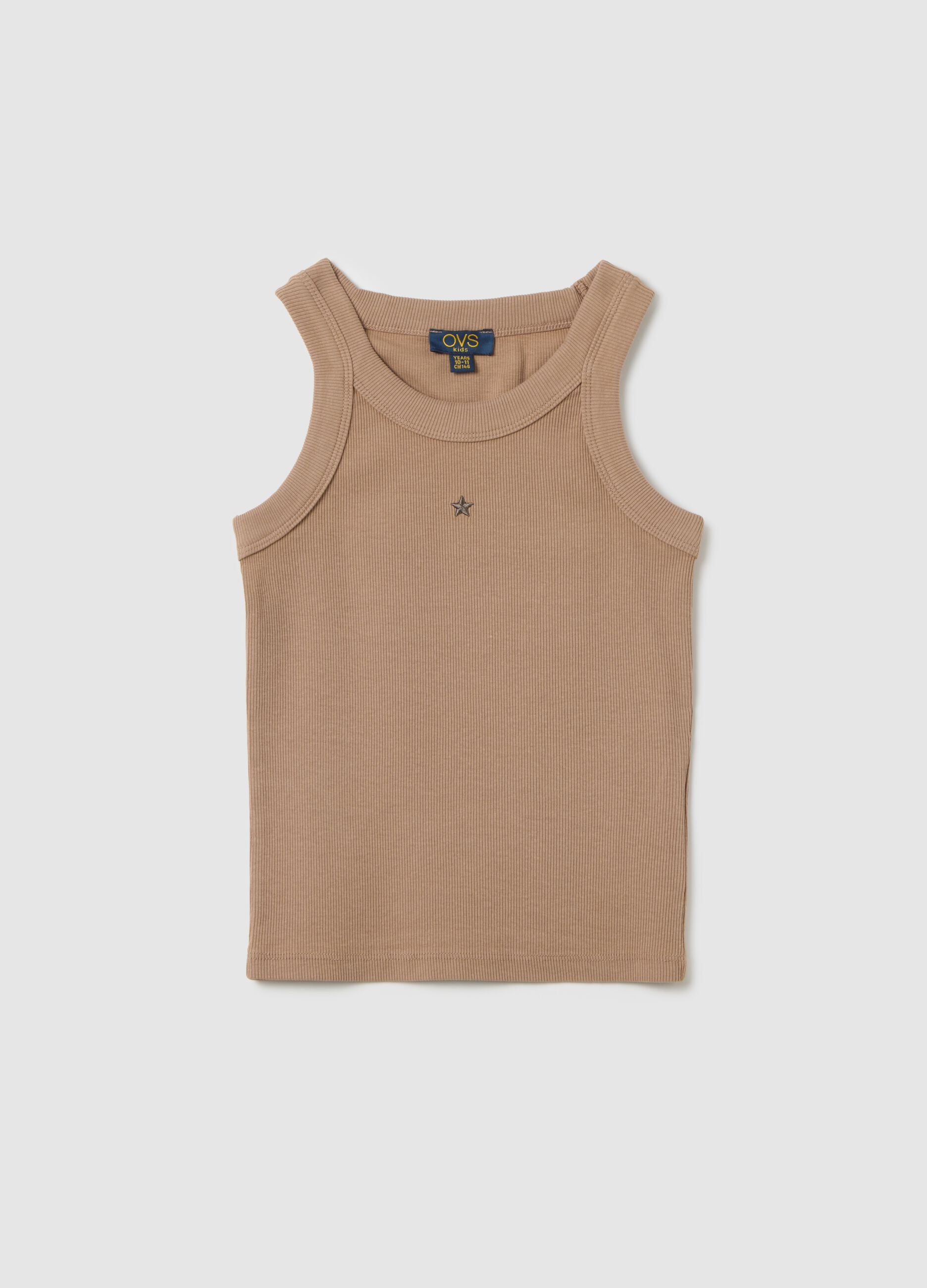 Beige Cotton Fitted Girls' Tank Top