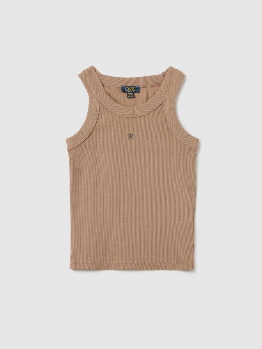 Beige Cotton Fitted Girls' Tank Top_3