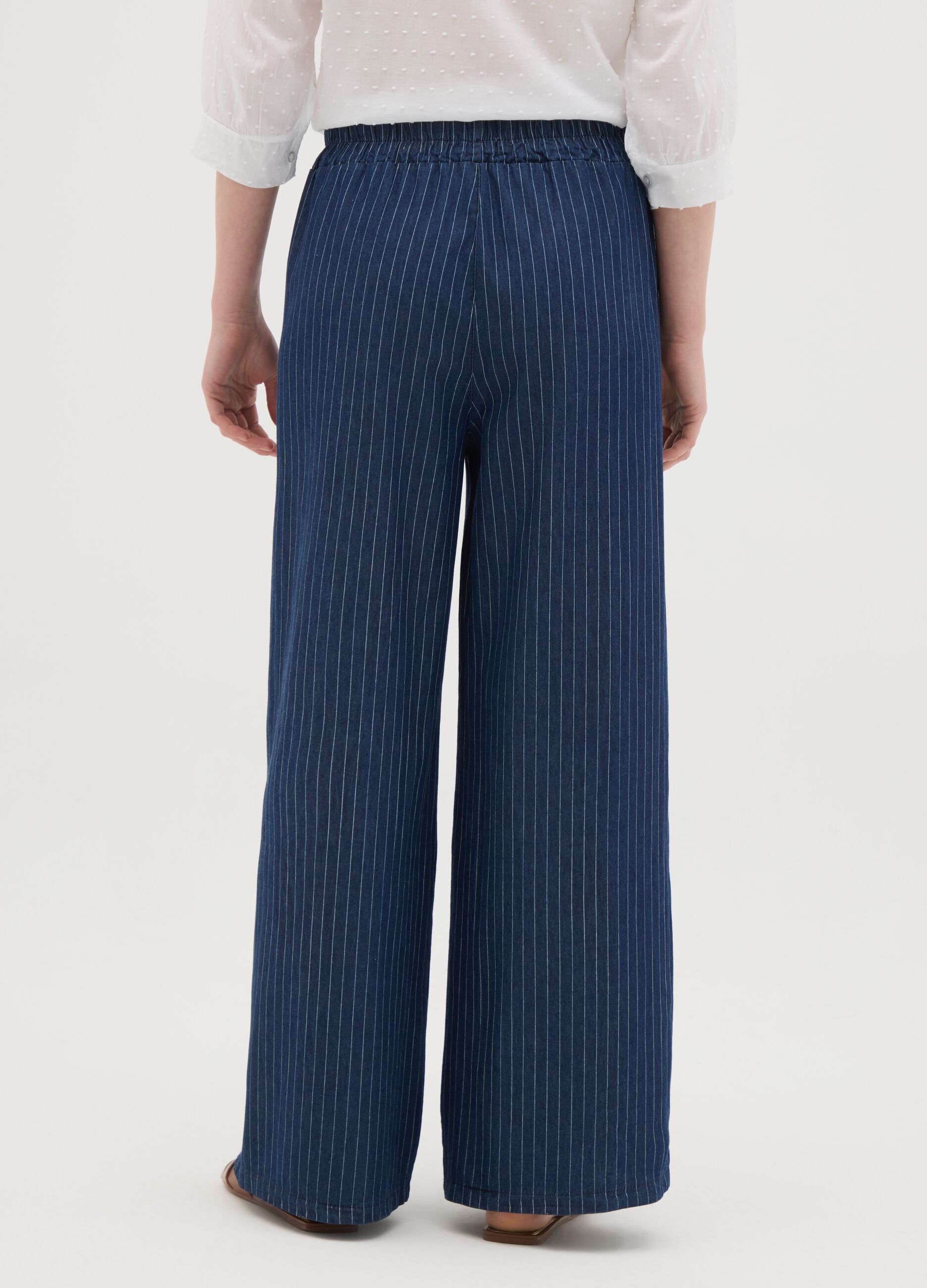 Women's pure cotton blue trousers with regular fit