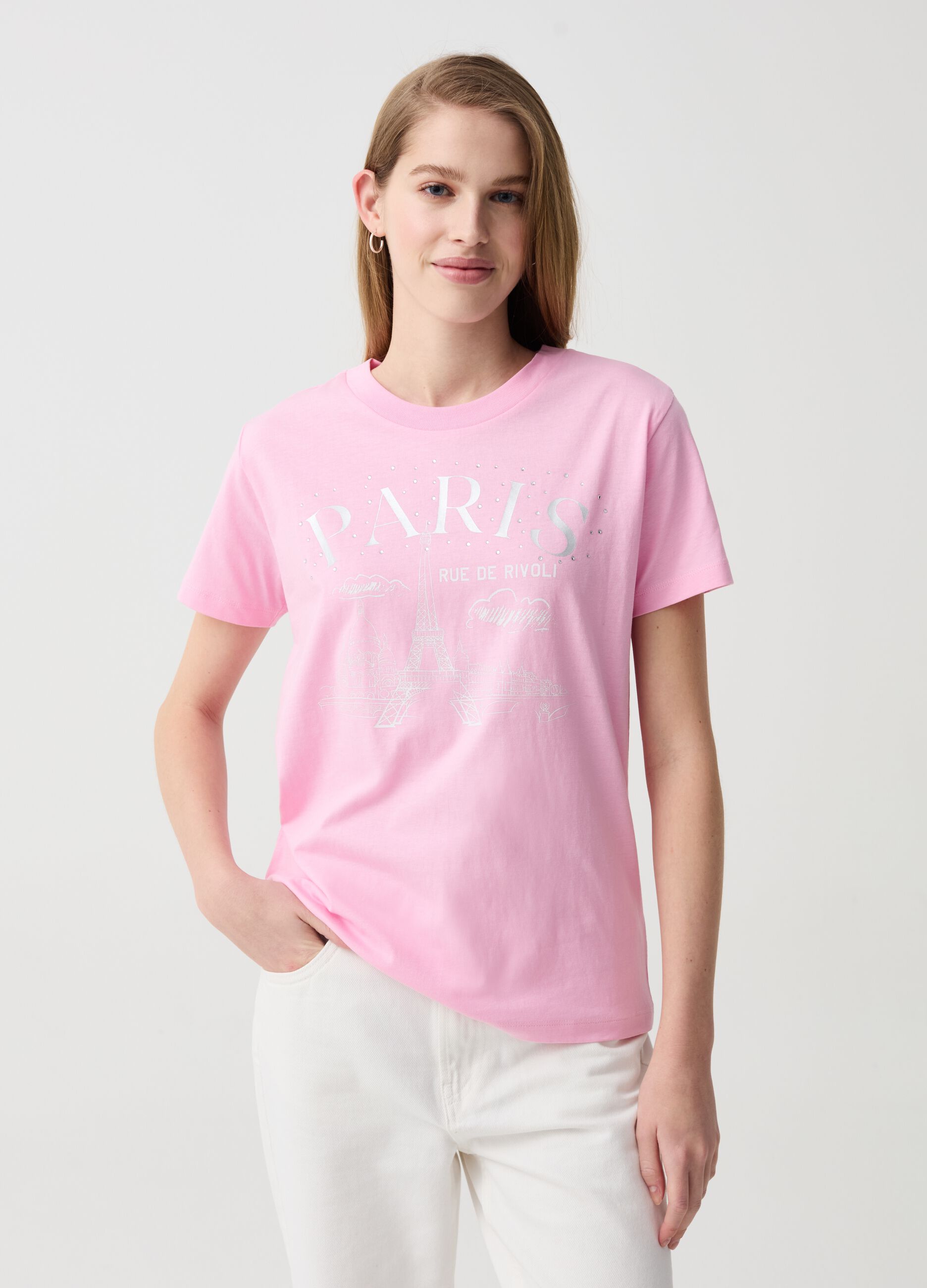 T-shirt con stampa Parigi in foil