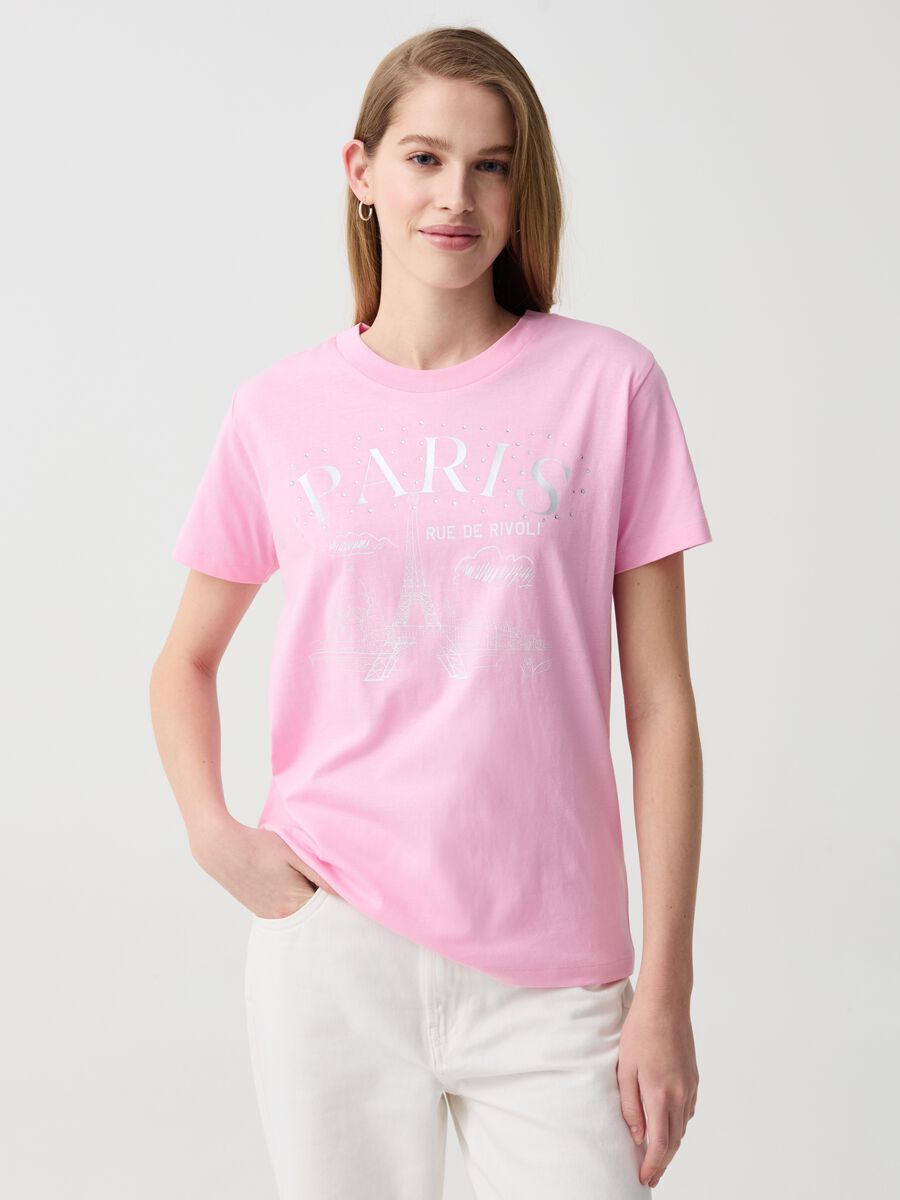 T-shirt con stampa Parigi in foil_0