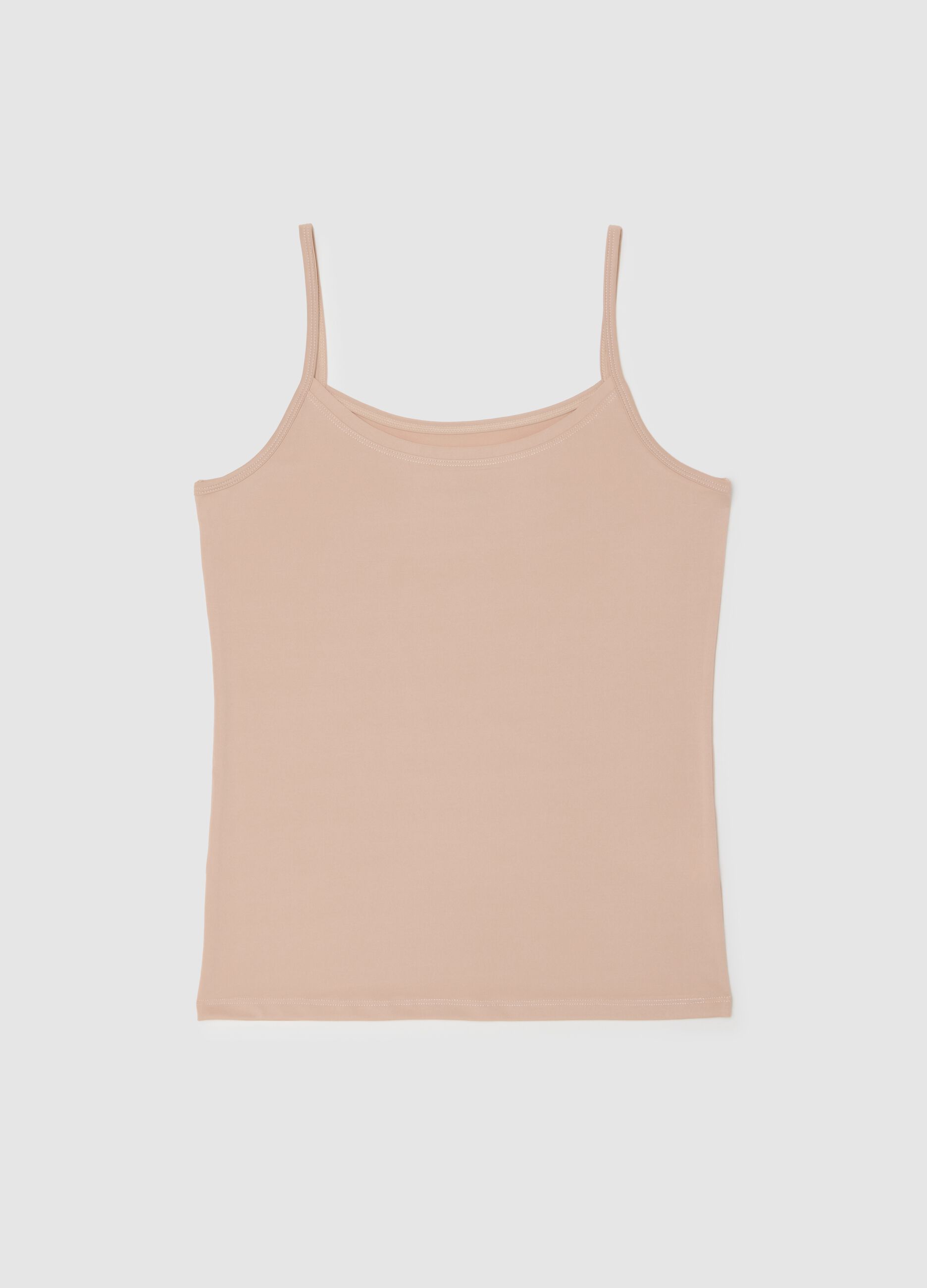 Beige stretch fabric top regular fit