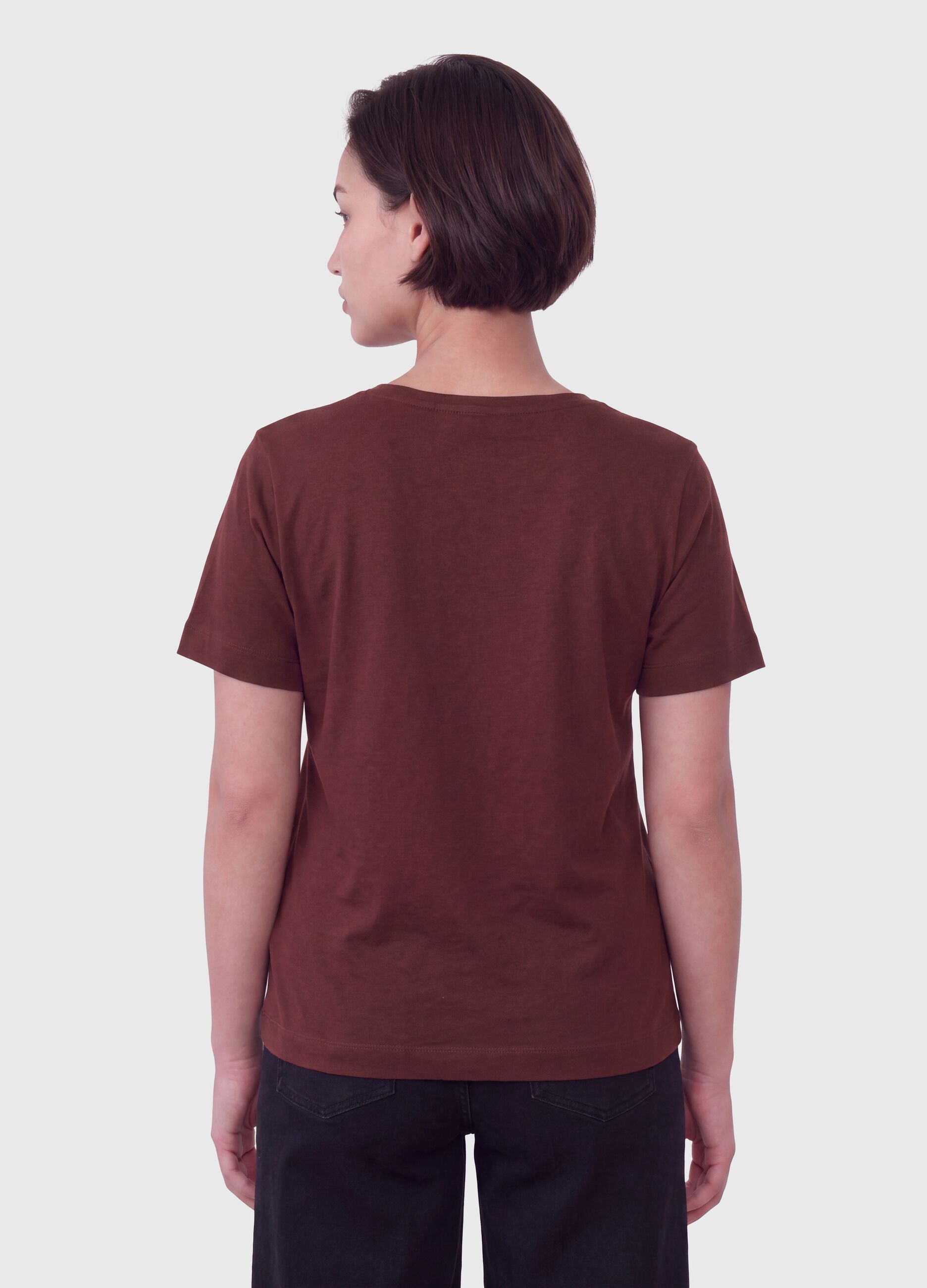 Red pure cotton T-shirt with floral print, regular fit