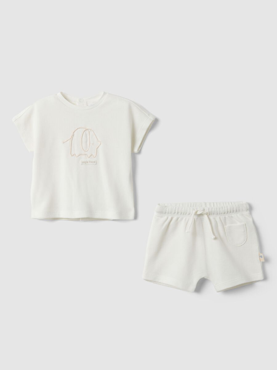 Set maglia shorts in puro cotone bianco da neonato_0