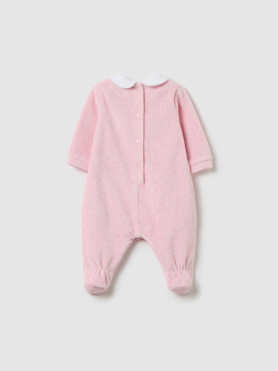 Velour onesie with feet and animals embroidery_1