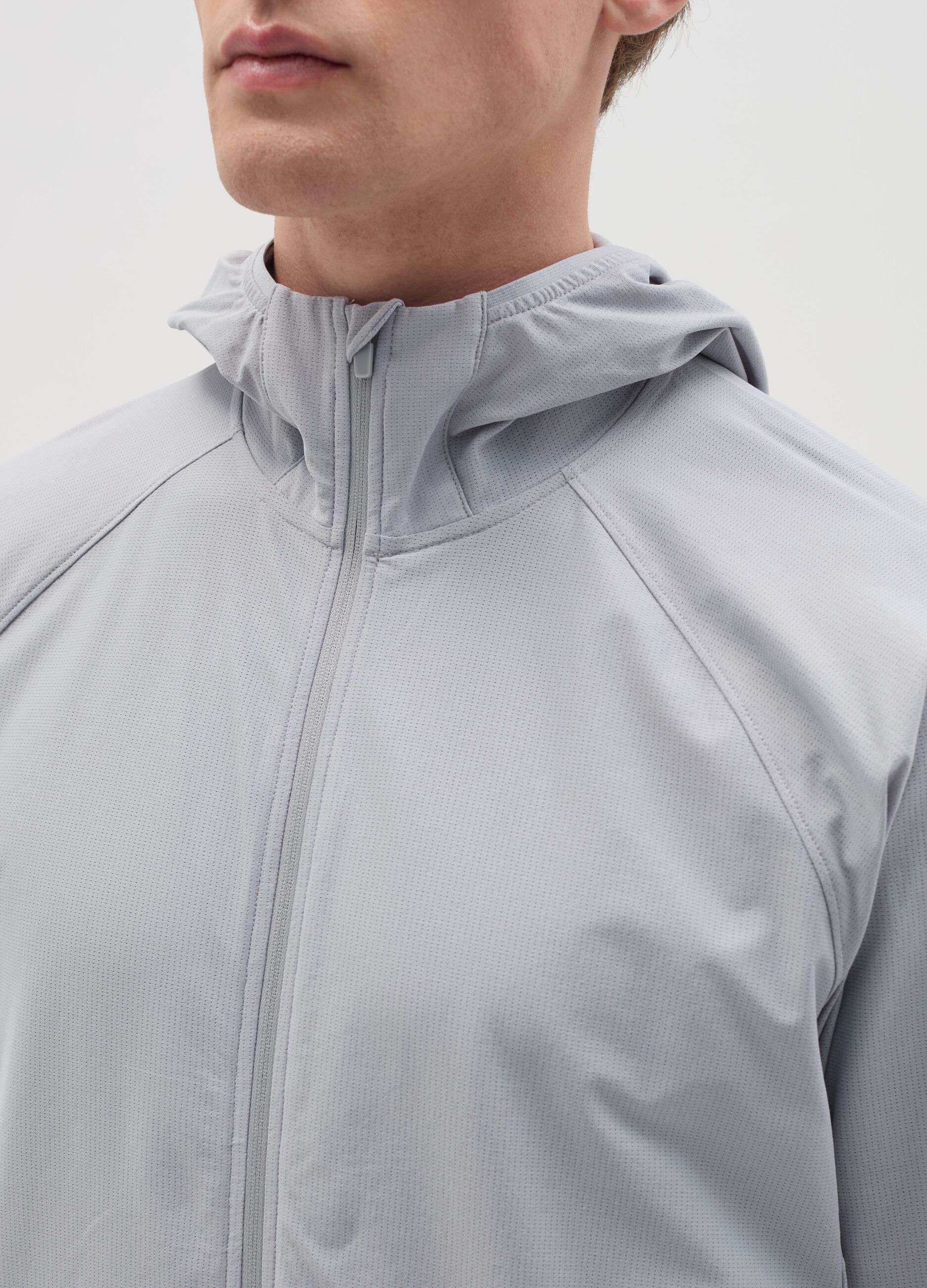 Full-zip sweatshirt in technical fabric with hood