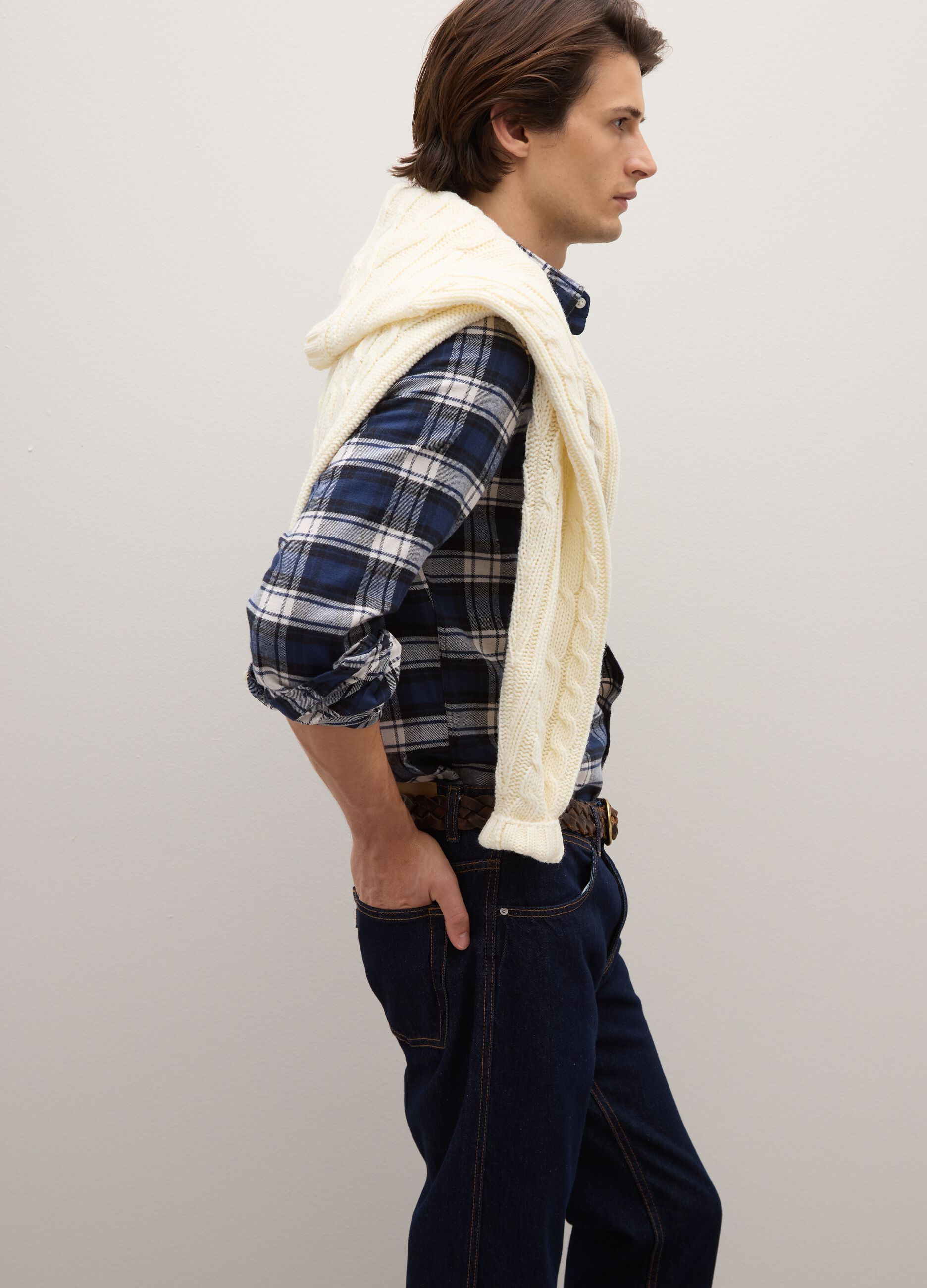 Multicolour checkered shirt in pure cotton, regular fit flannel