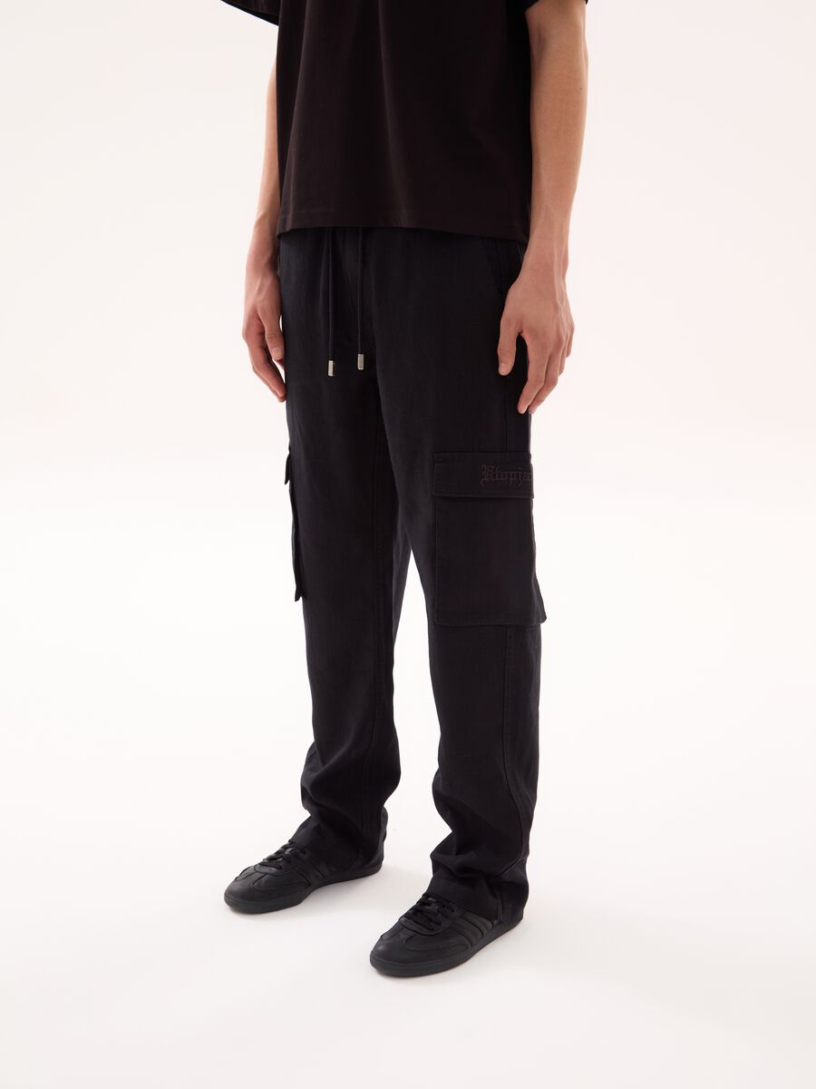 100% Linen Cargo Trousers Black_1
