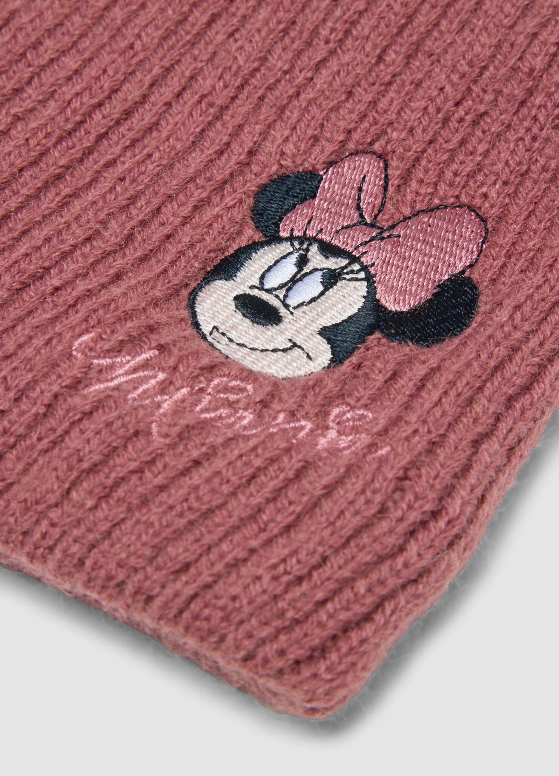 Pink knitted neck warmer with Minnie embroidery