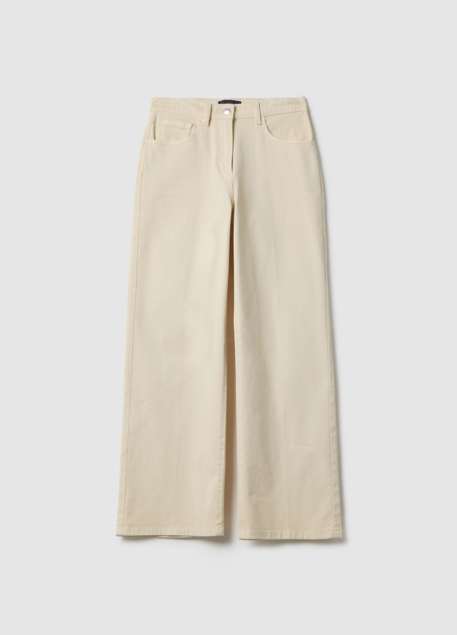 Straight Beige Stretch Cotton Chino Trousers