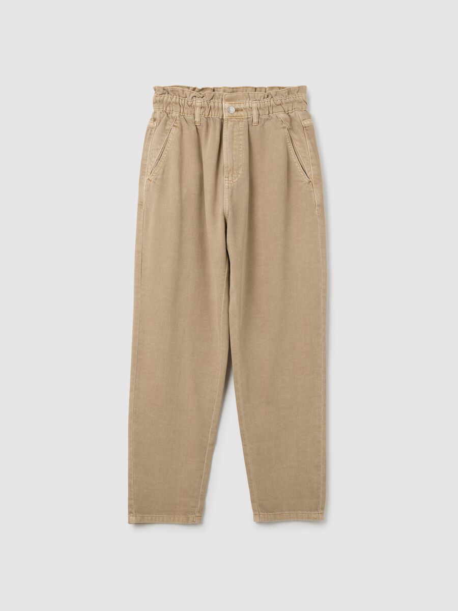Beige Slouchy Denim Trousers in Pure Cotton_4