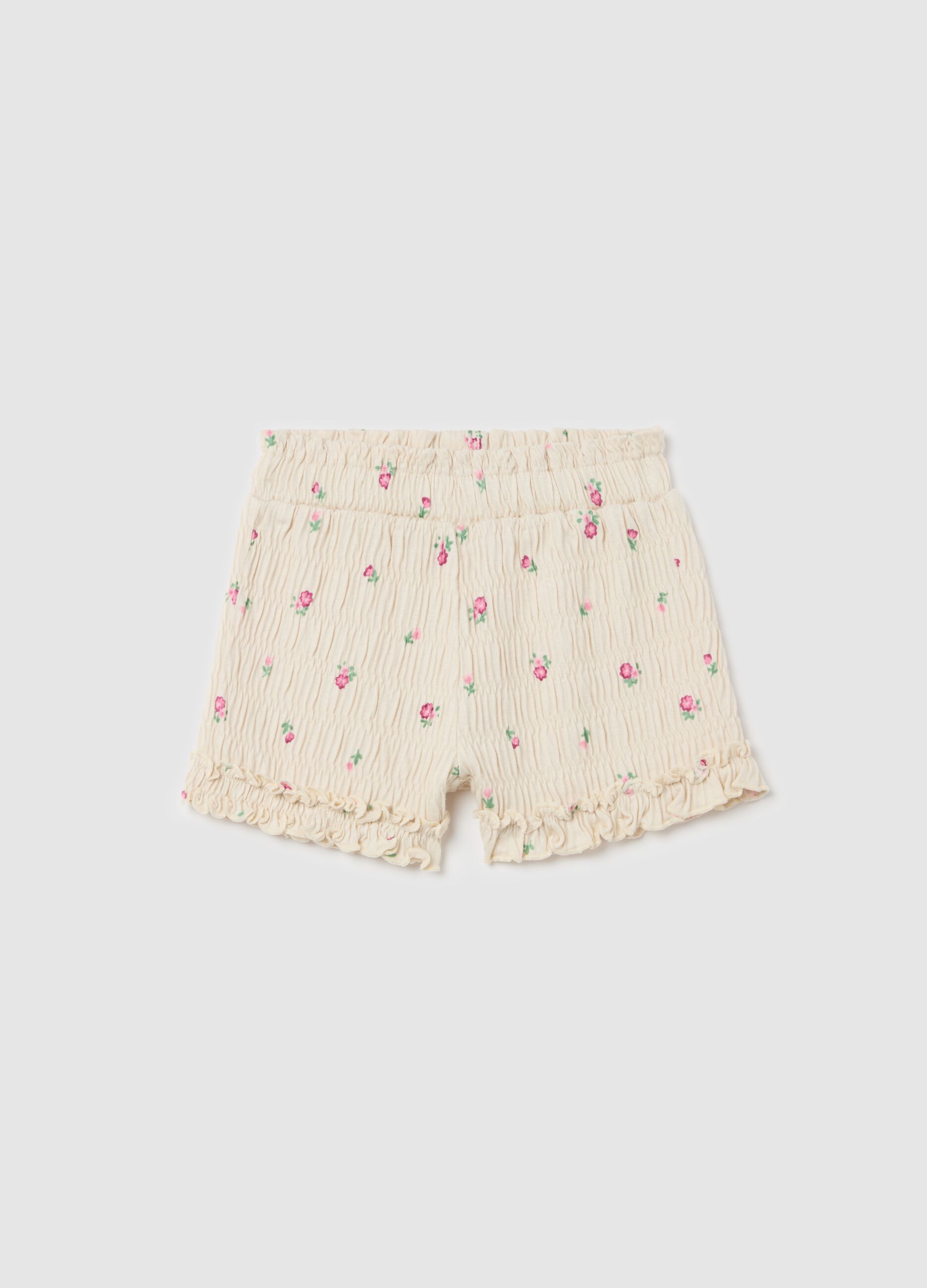 Cotton and modal shorts with flowers print