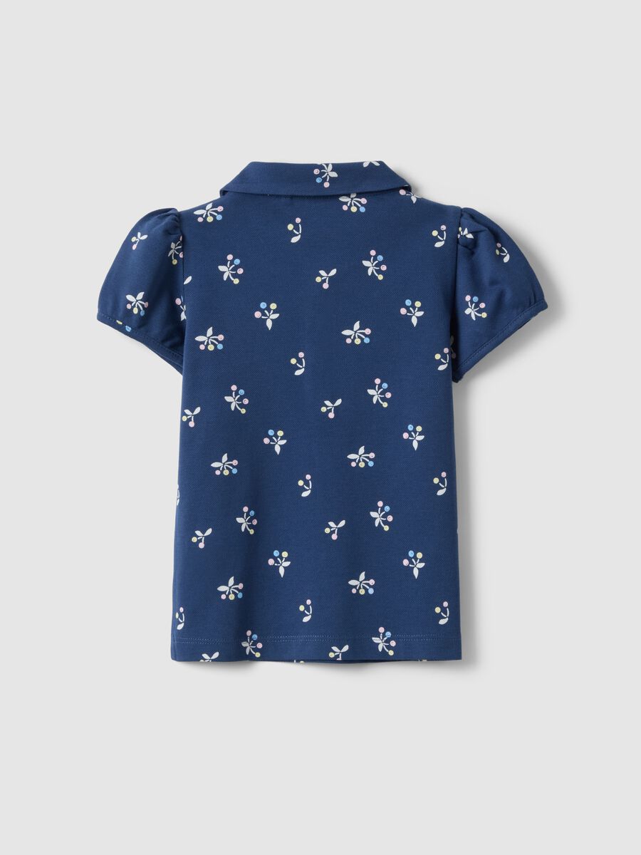 Girls' Regular Fit Blue Pure Cotton Polo with Floral Pattern_1