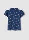 Girls' Regular Fit Blue Pure Cotton Polo with Floral Pattern_1