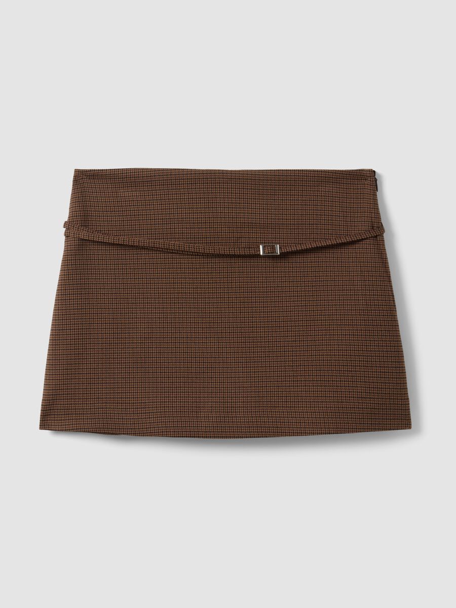 Mini gonna marrone in viscosa elasticizzata con cintura_4