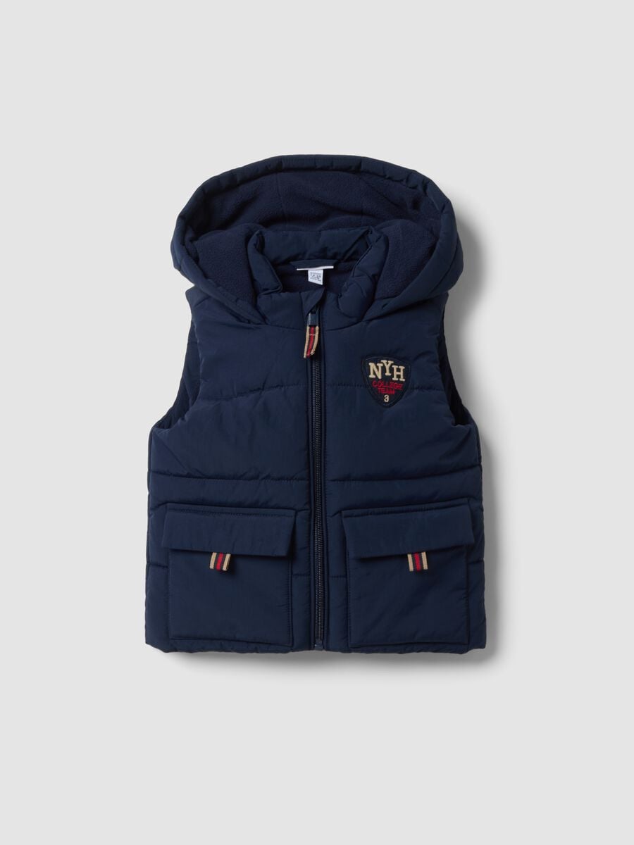 Blue padded hooded gilet with zip for baby boy_0