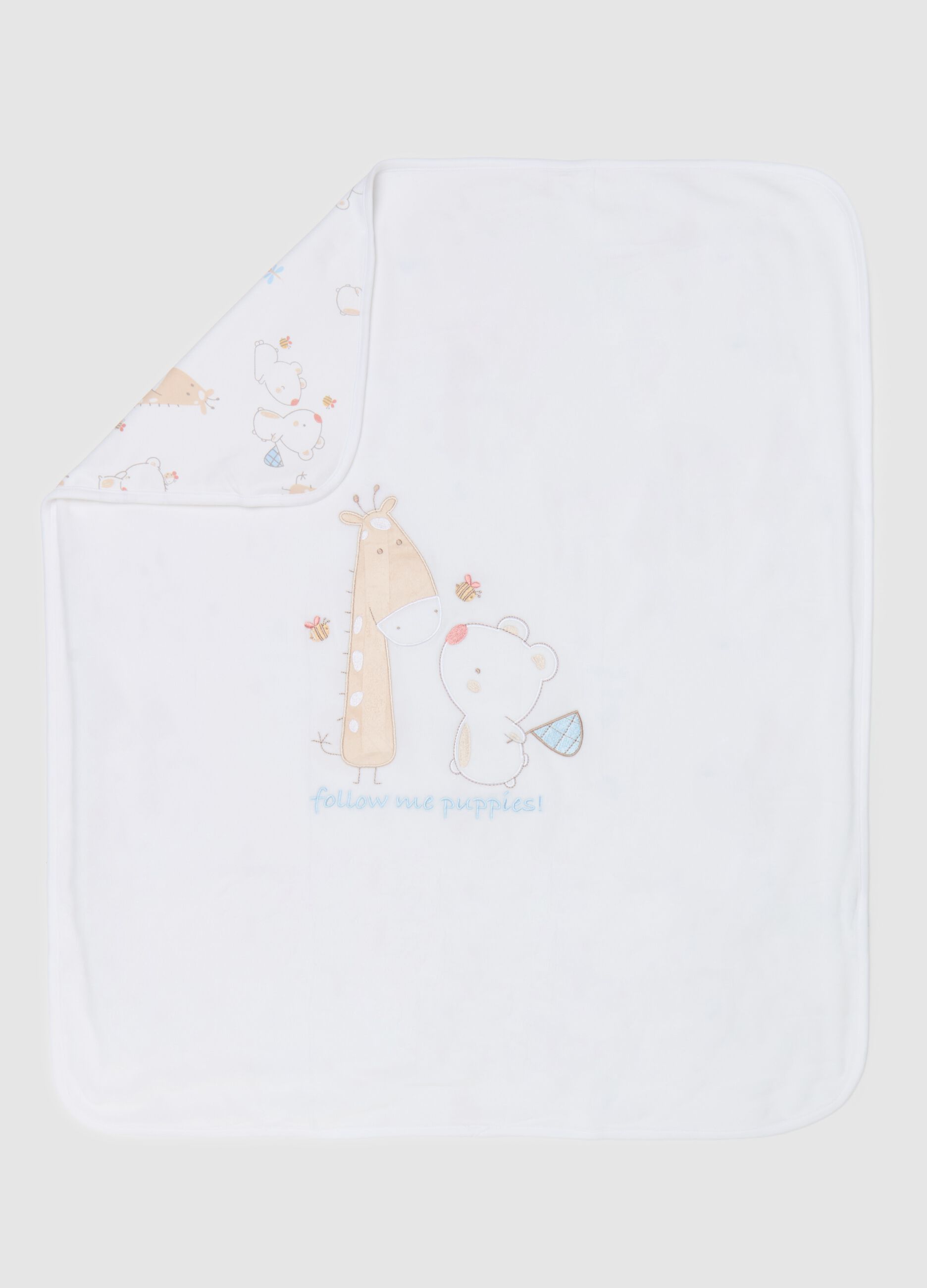 Coperta in velour con ricamo "Follow me puppies!" 