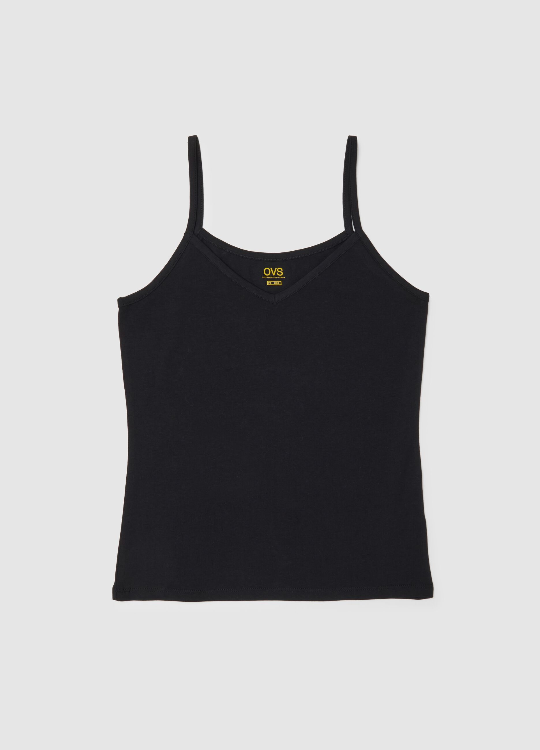 Canottiera in cotone elasticizzato nera regular fit deep V