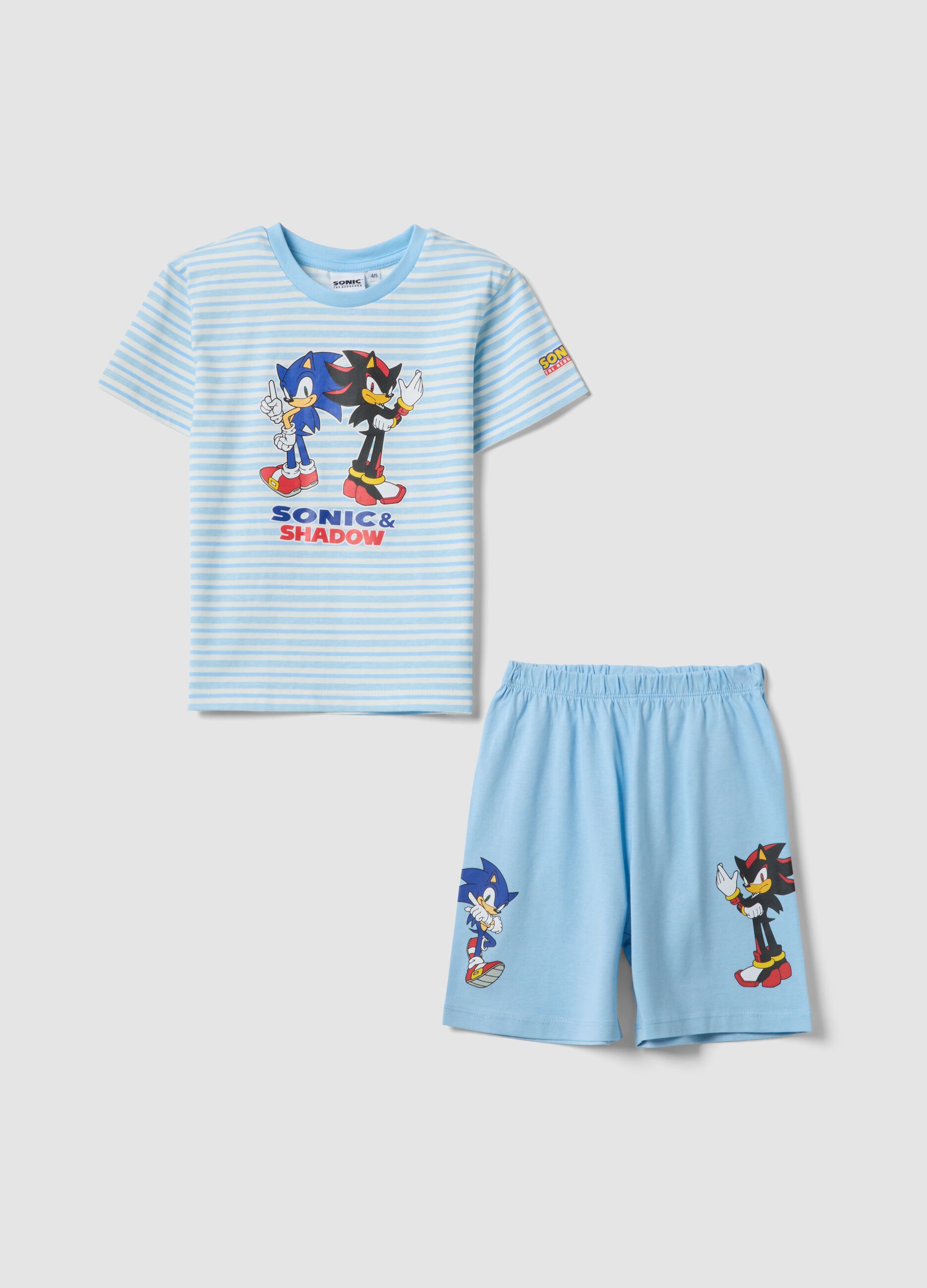 Light blue pure cotton boys&rsquo; short pyjamas with Sonic prints