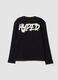 Black organic cotton T-shirt with &ldquo;Hyped&rdquo; print for boys_5